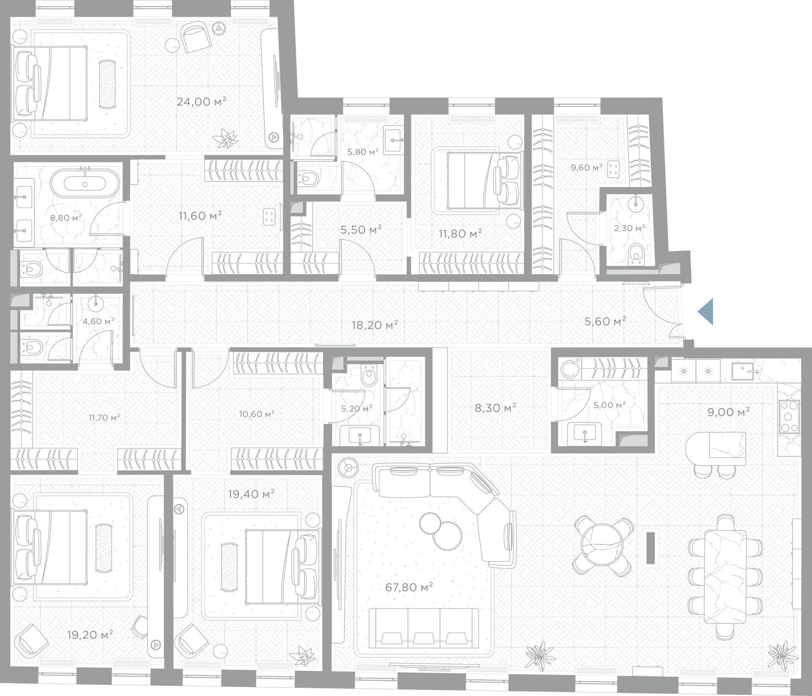 4-комнатная квартира, 264 м²