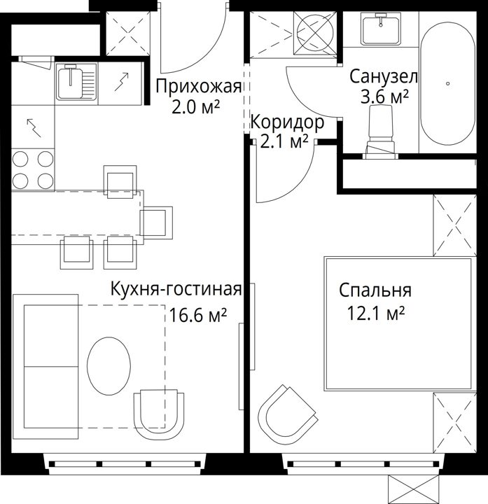 1-комнатная квартира, 36,4 м² — фото 1