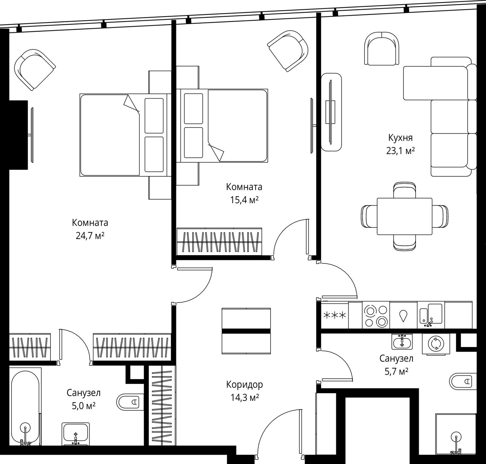 2-комнатная квартира, 88,2 м²