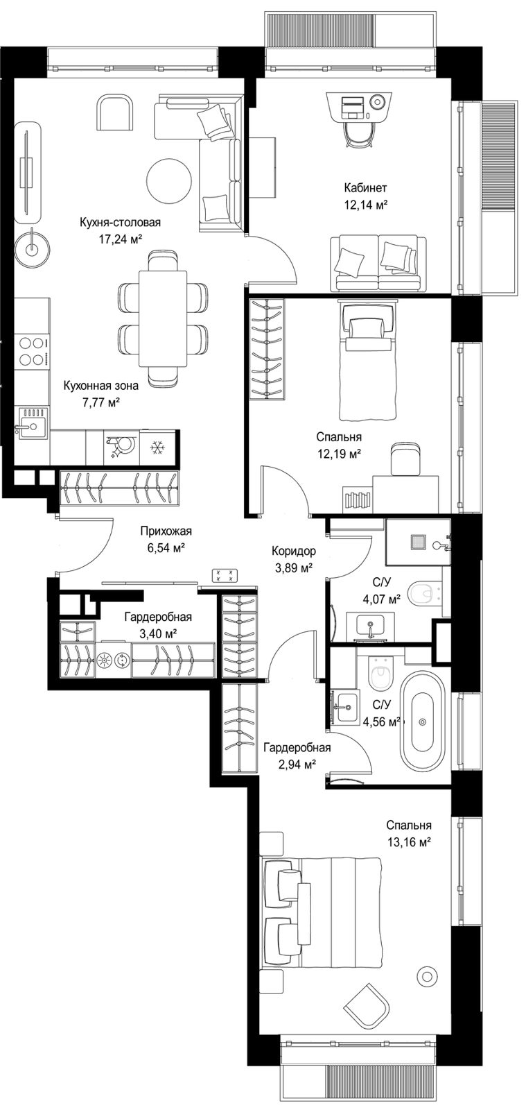 3-комнатная квартира, 87,9 м²