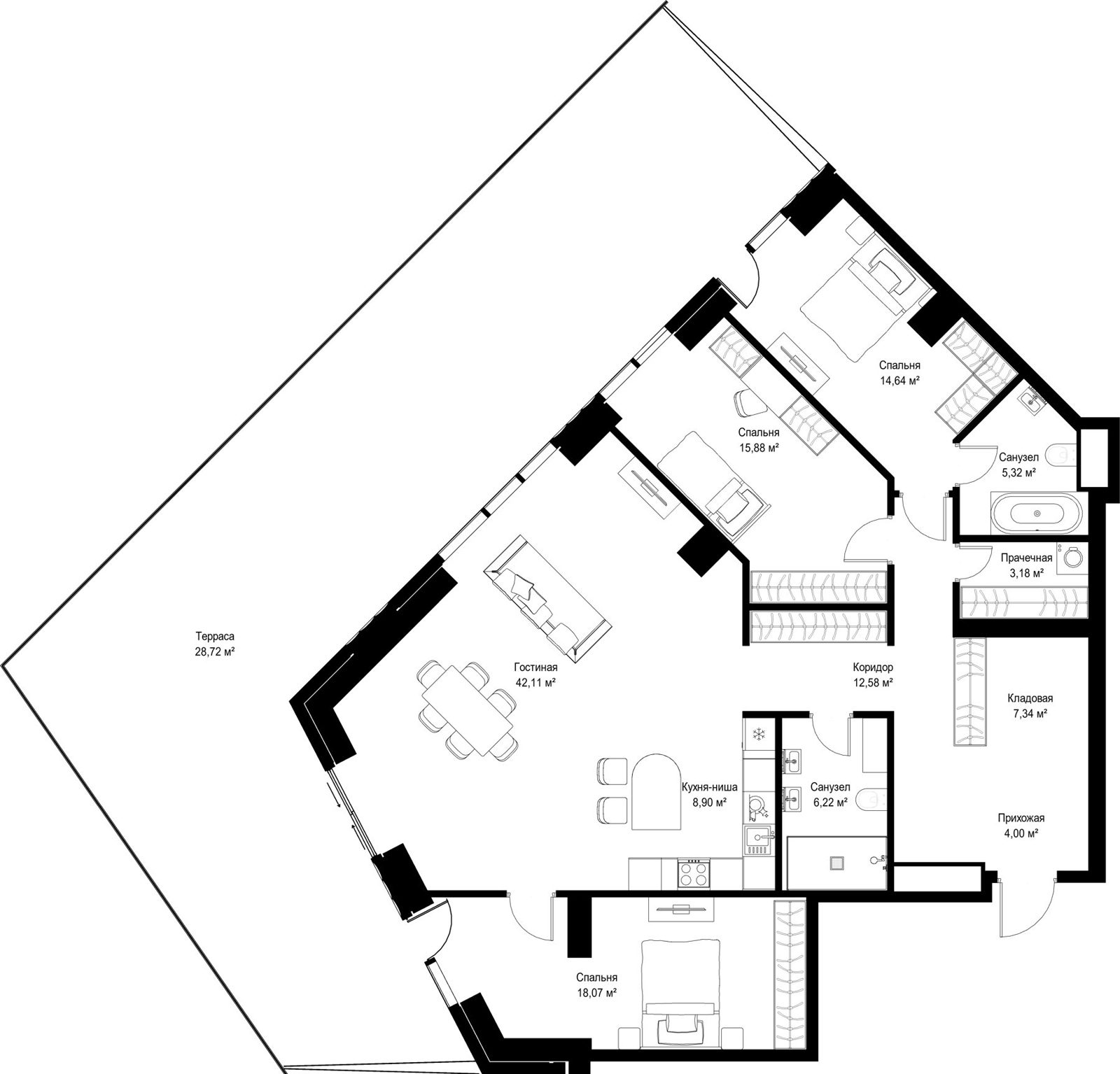 3-комнатная квартира, 167 м²