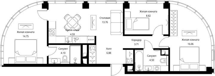 3-комнатная квартира, 77,2 м² — фото 1