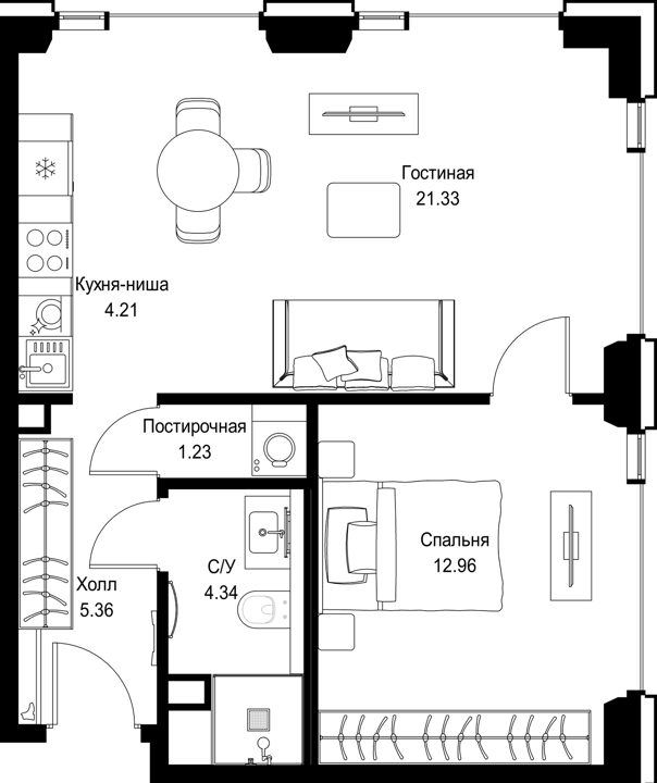 1-комнатная квартира, 49,3 м²