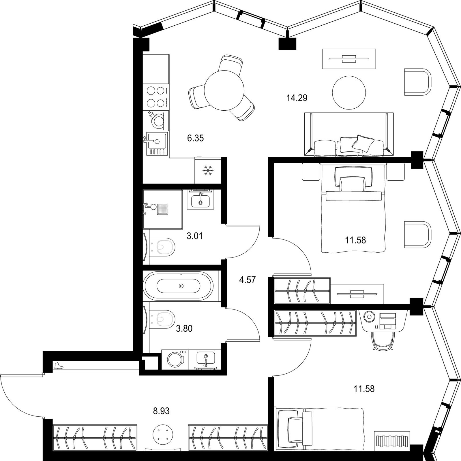 2-комнатная квартира, 64,1 м²