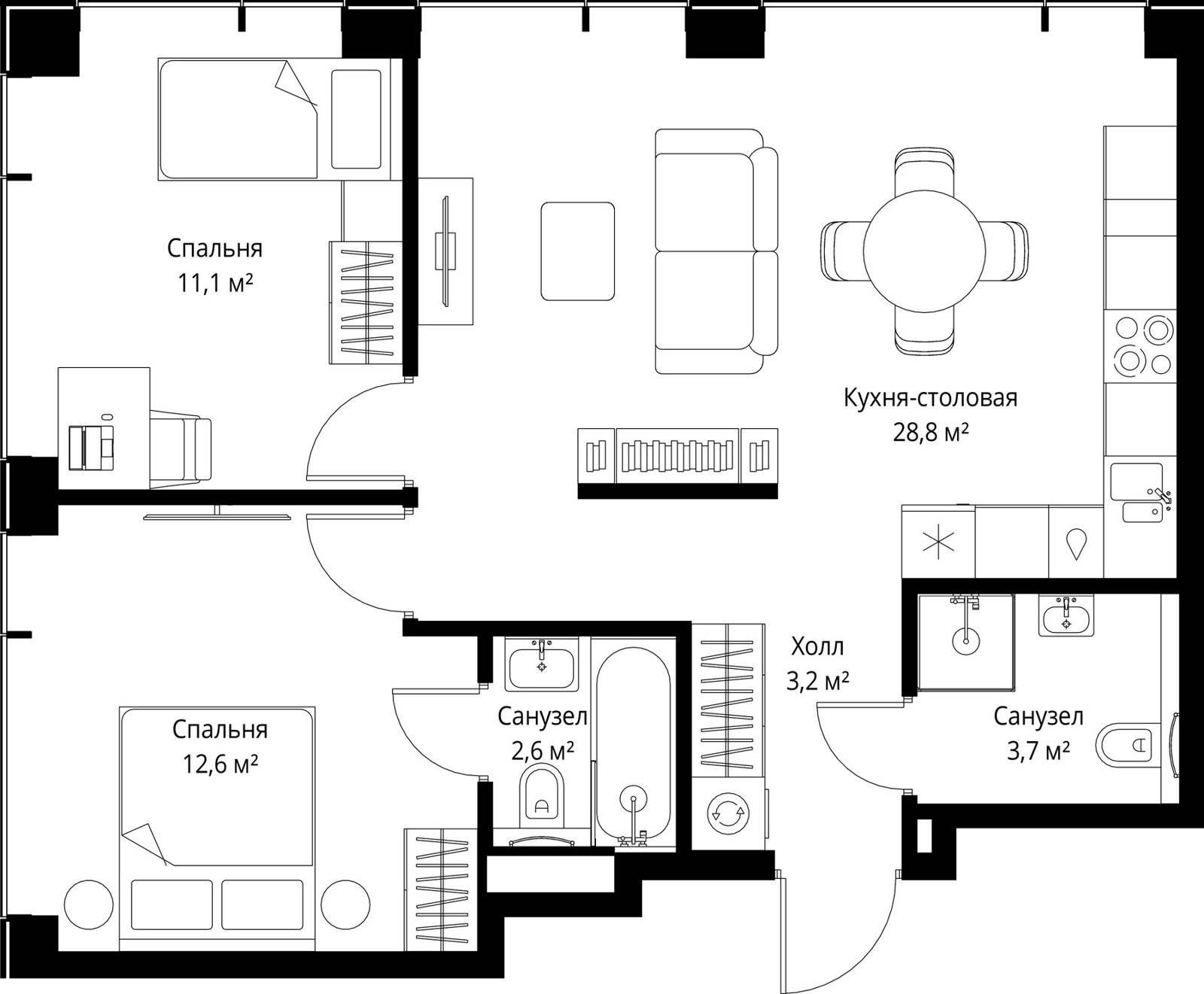 2-комнатная квартира, 63,5 м²