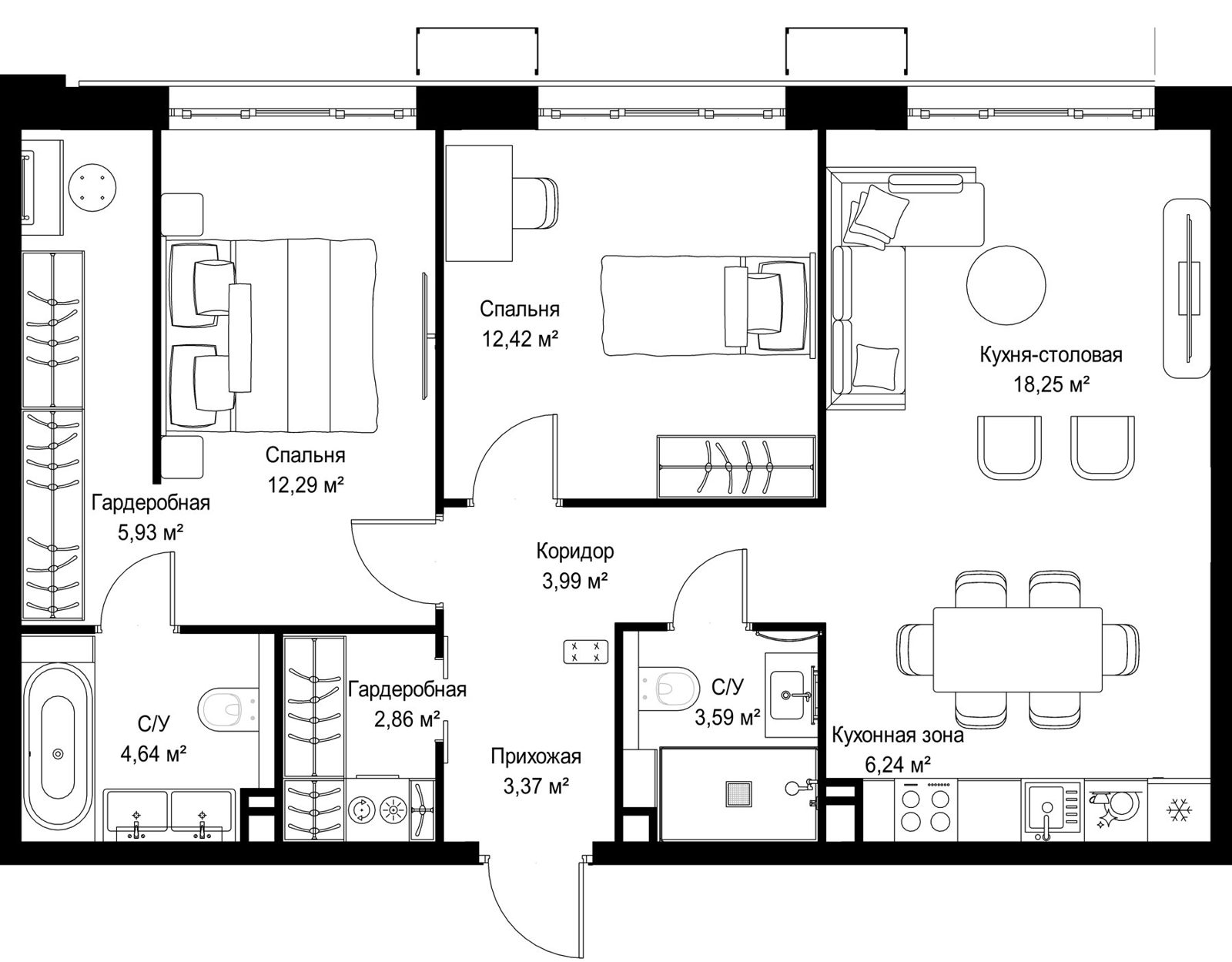 2-комнатная квартира, 73,6 м²