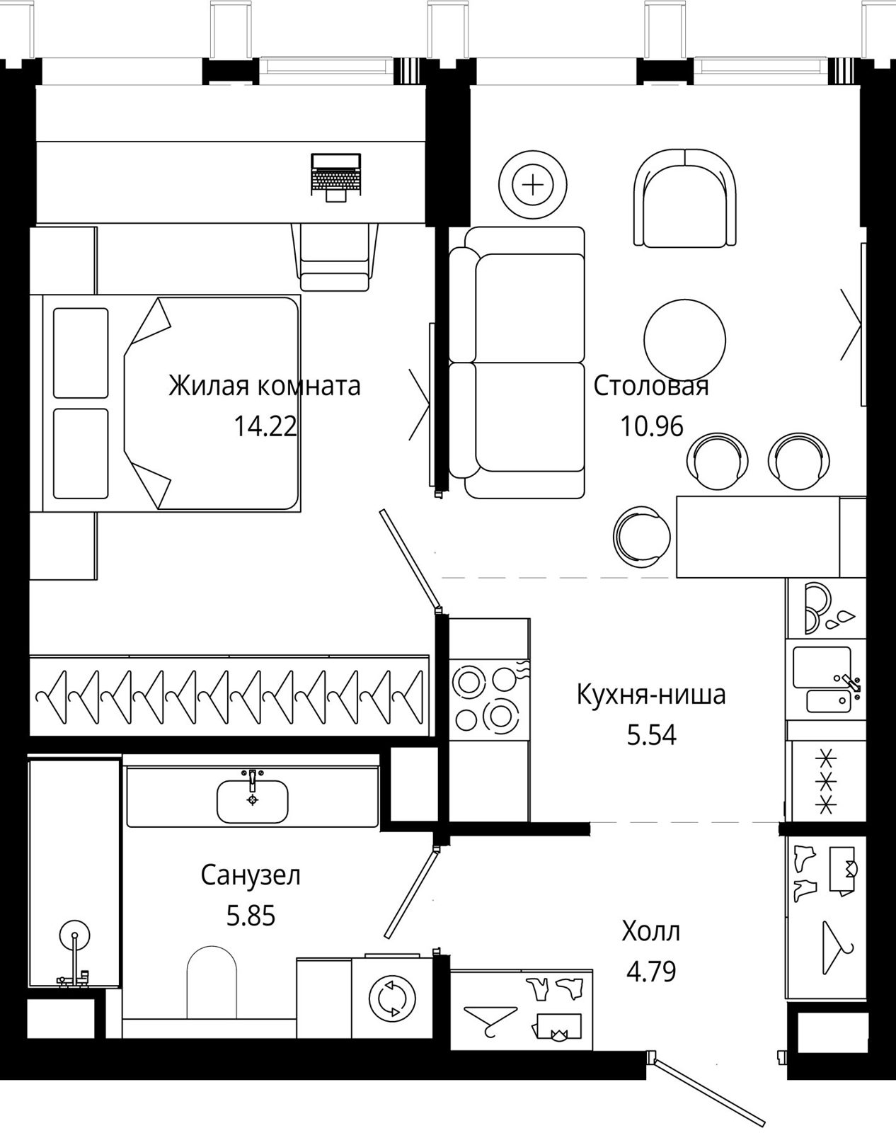 1-комнатная квартира, 41,5 м²