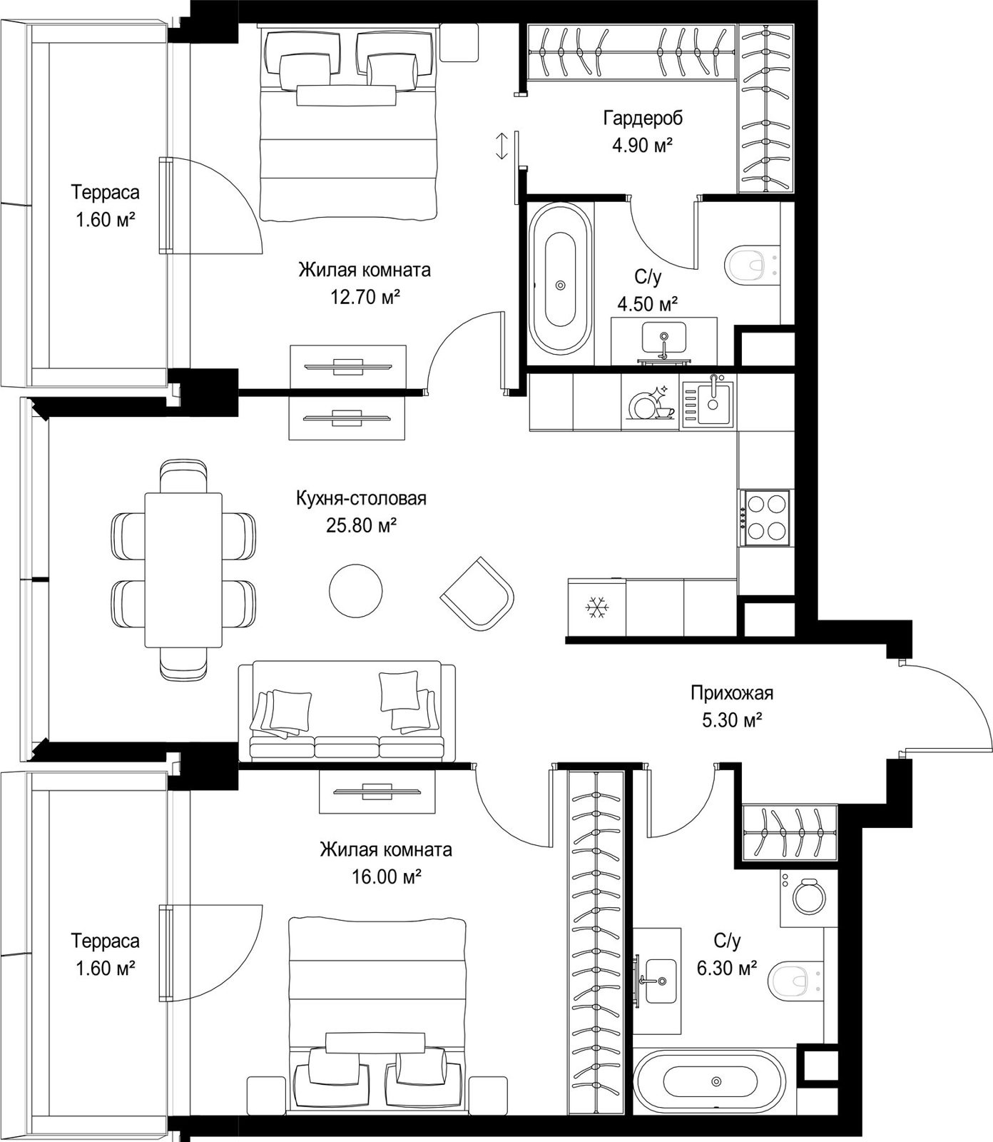 2-комнатная квартира, 78,7 м²