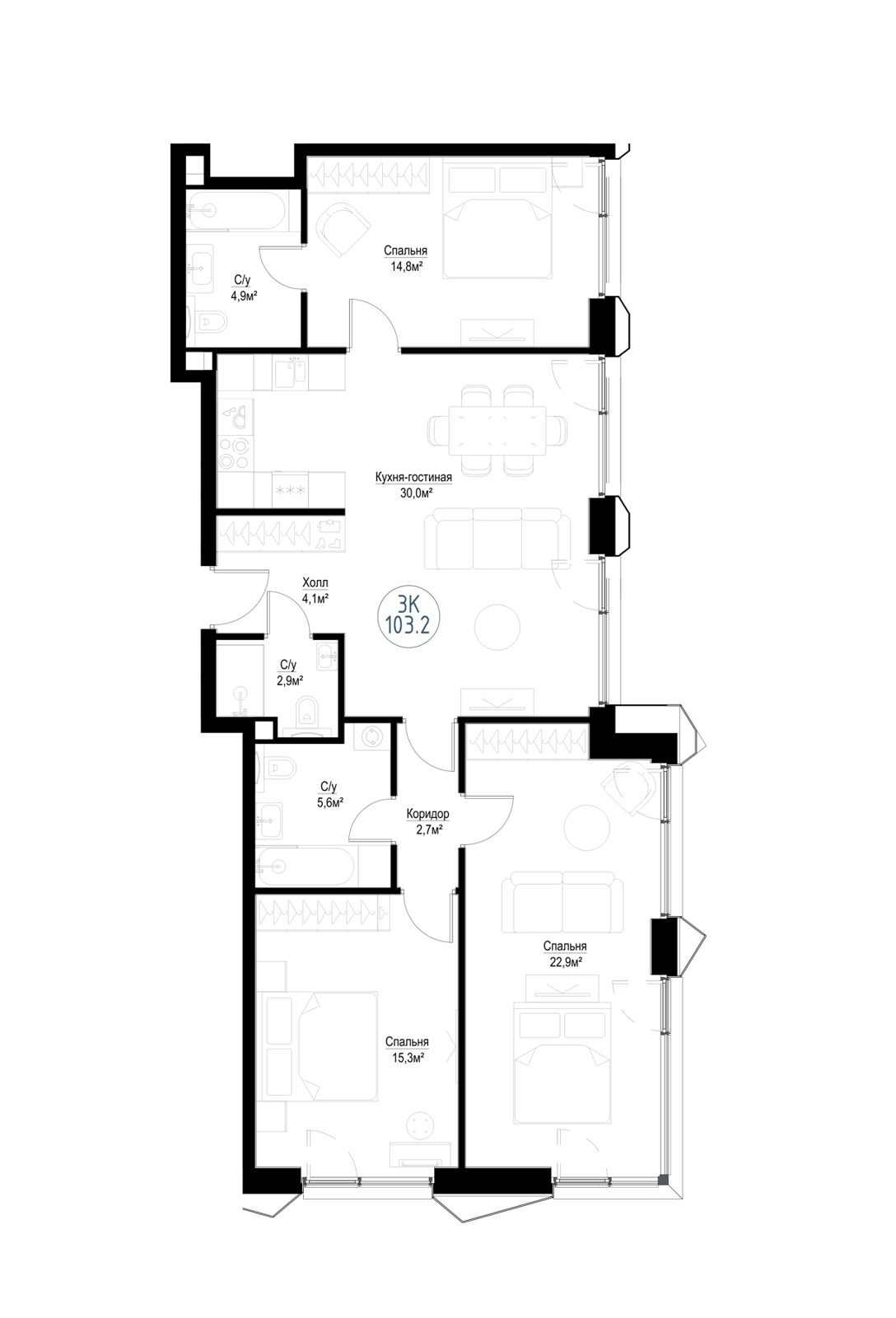 4-комнатная квартира, 101,2 м²