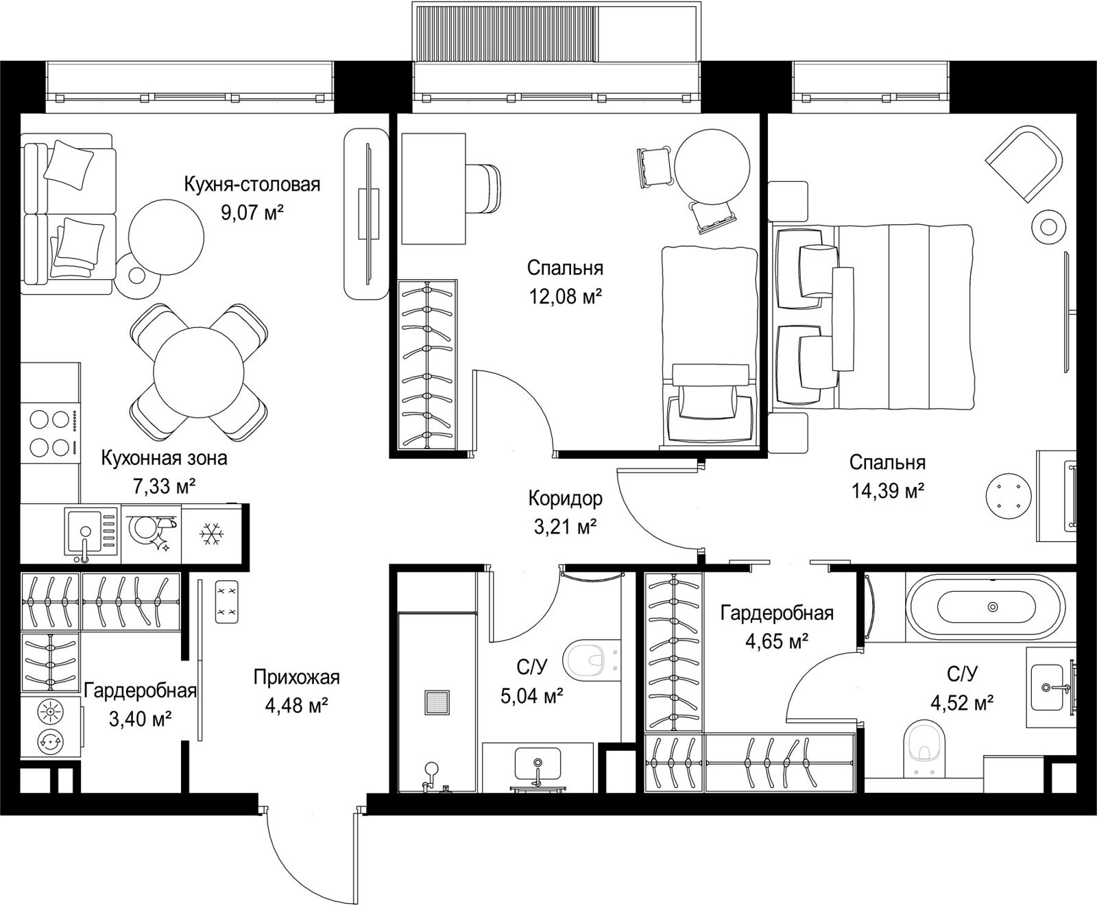 2-комнатная квартира, 68,2 м²