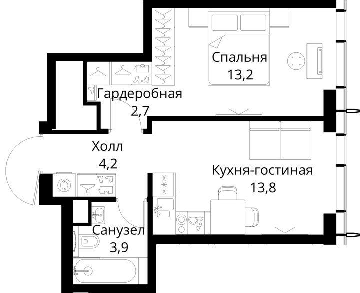 1-комнатная квартира, 37,8 м² — фото 1