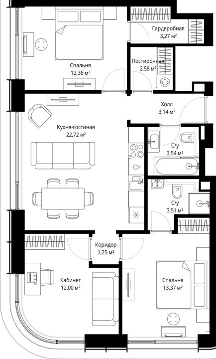 3-комнатная квартира, 77,7 м² — фото 1