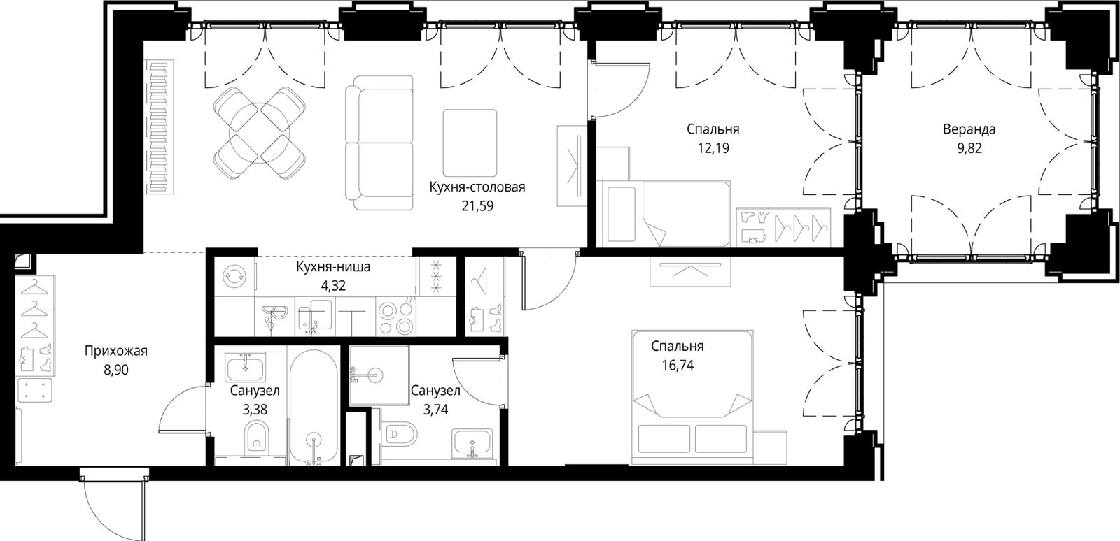 2-комнатная квартира, 80,7 м²