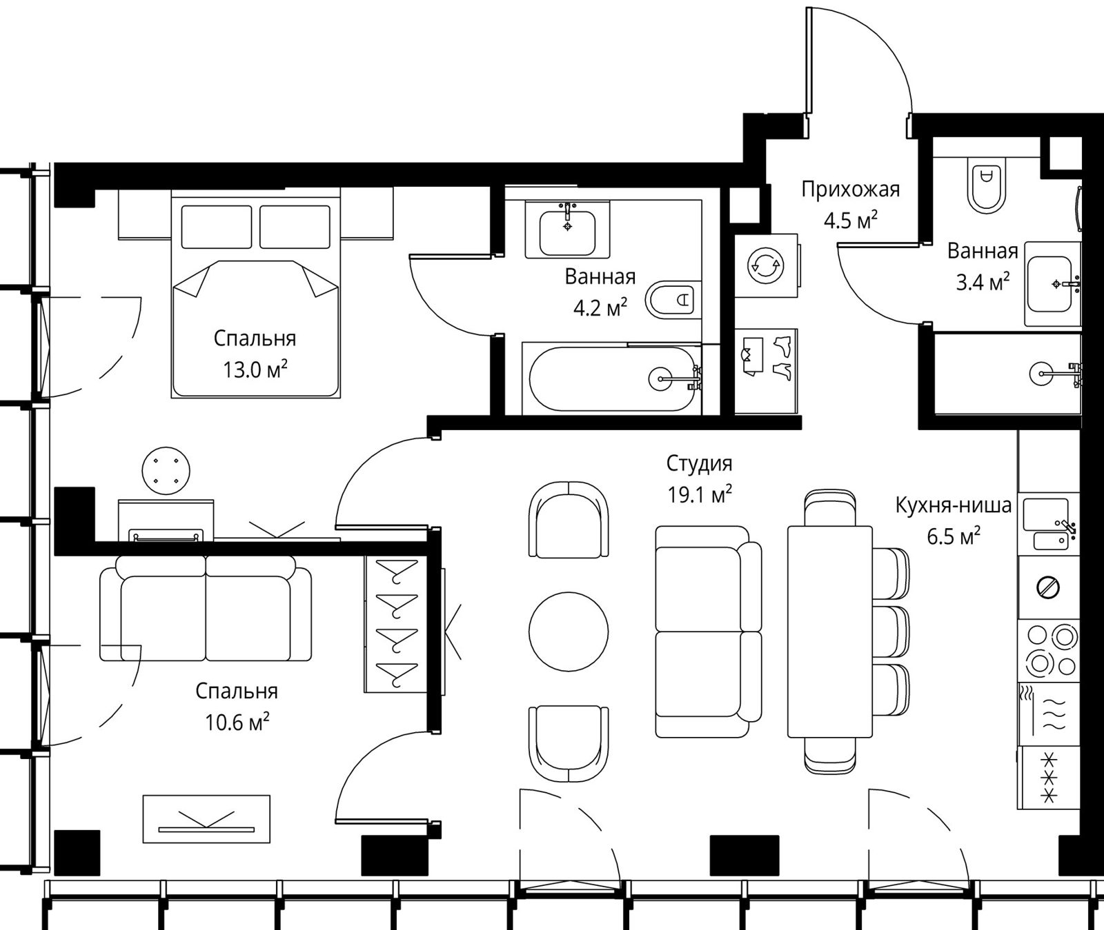 2-комнатная квартира, 61,3 м²