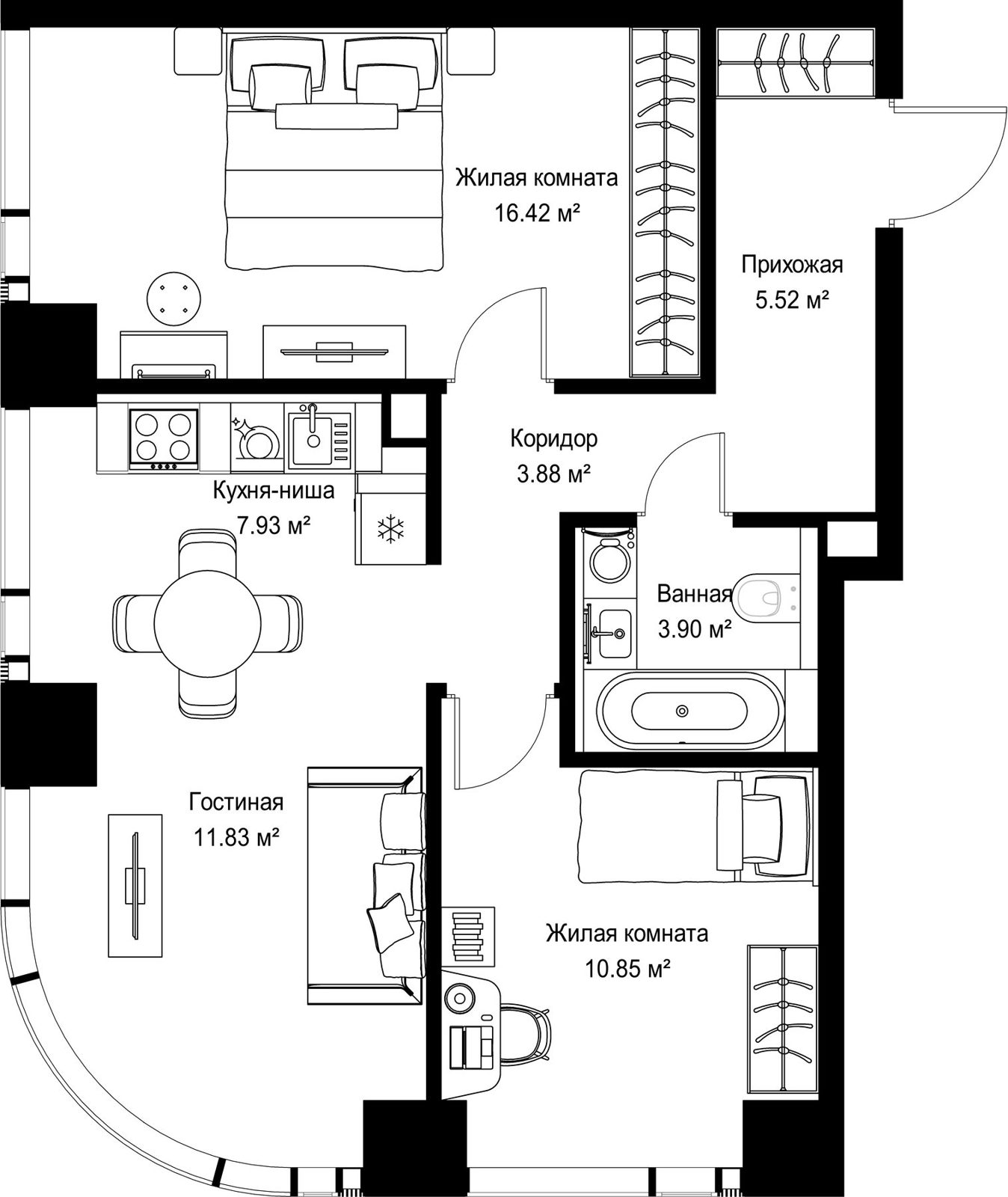 2-комнатная квартира, 60,3 м²