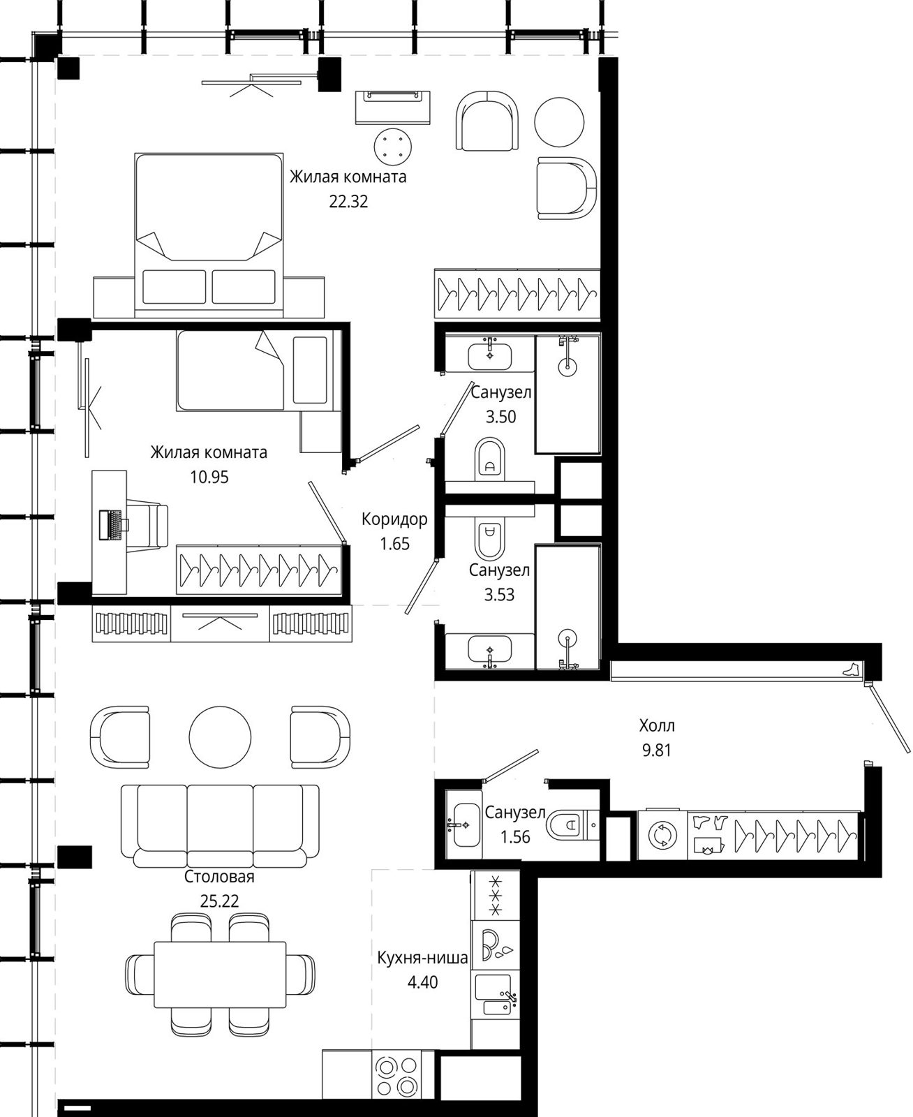 2-комнатная квартира, 83,8 м²