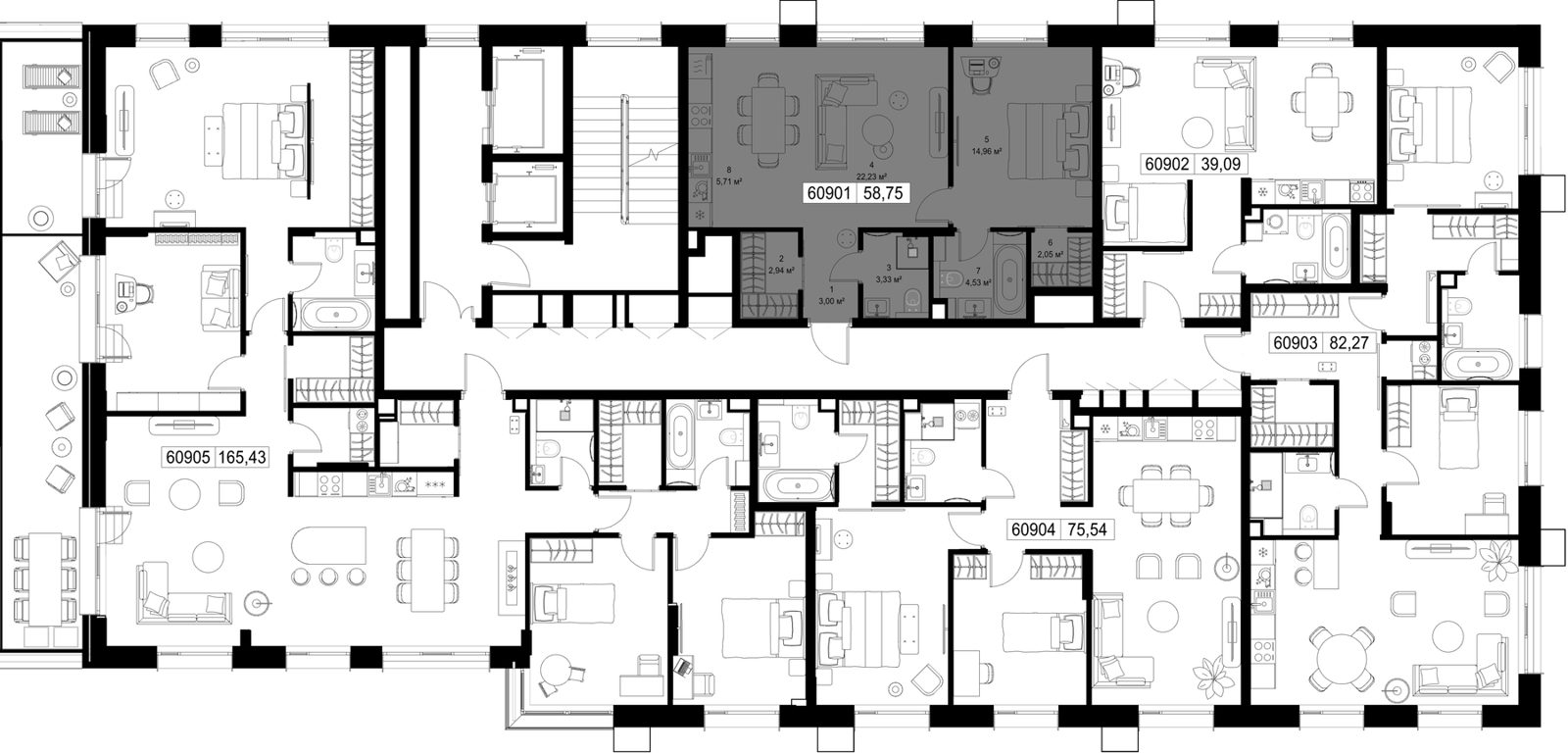 1-комнатная квартира, 58,8 м² — фото 2