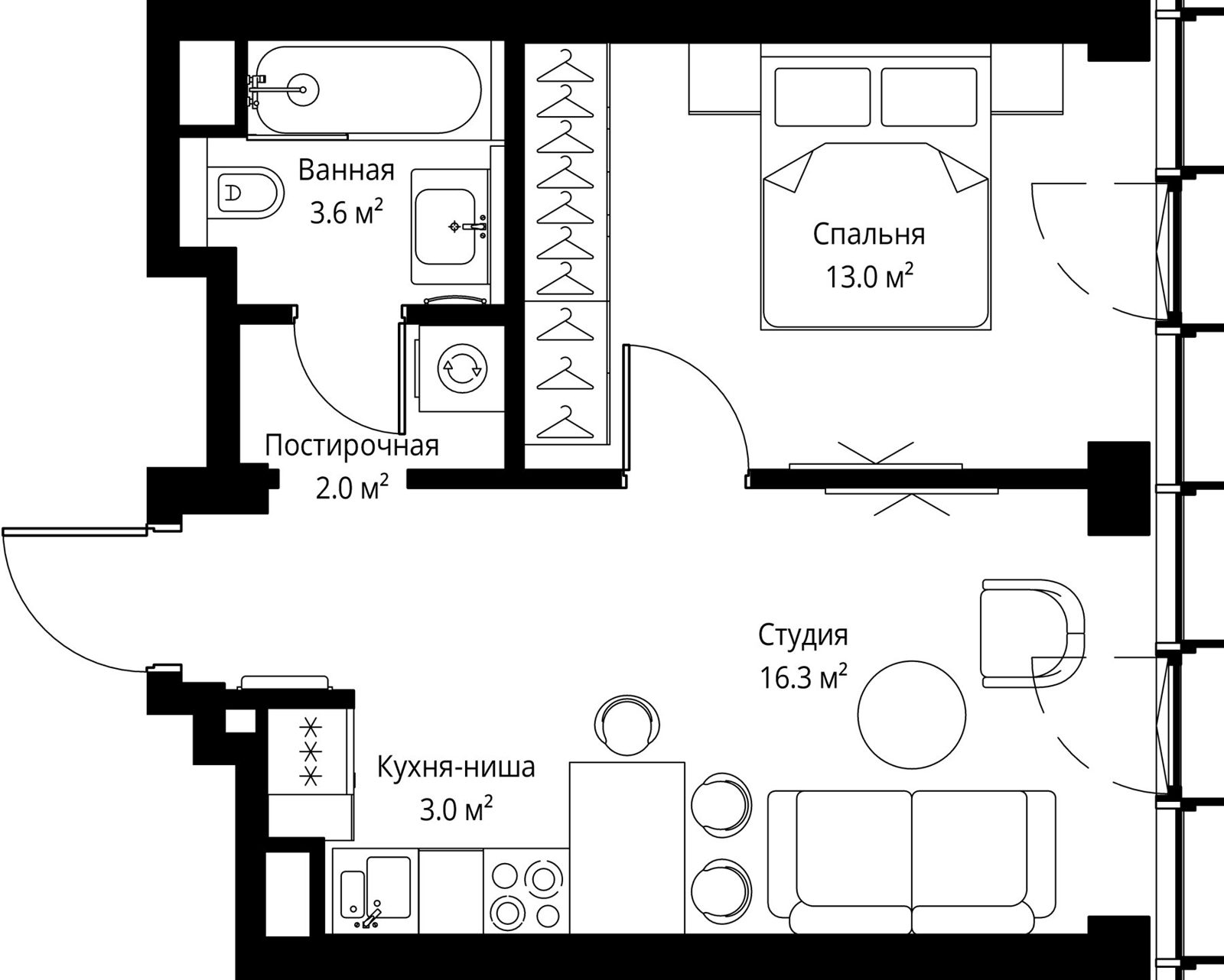 1-комнатная квартира, 37,9 м²