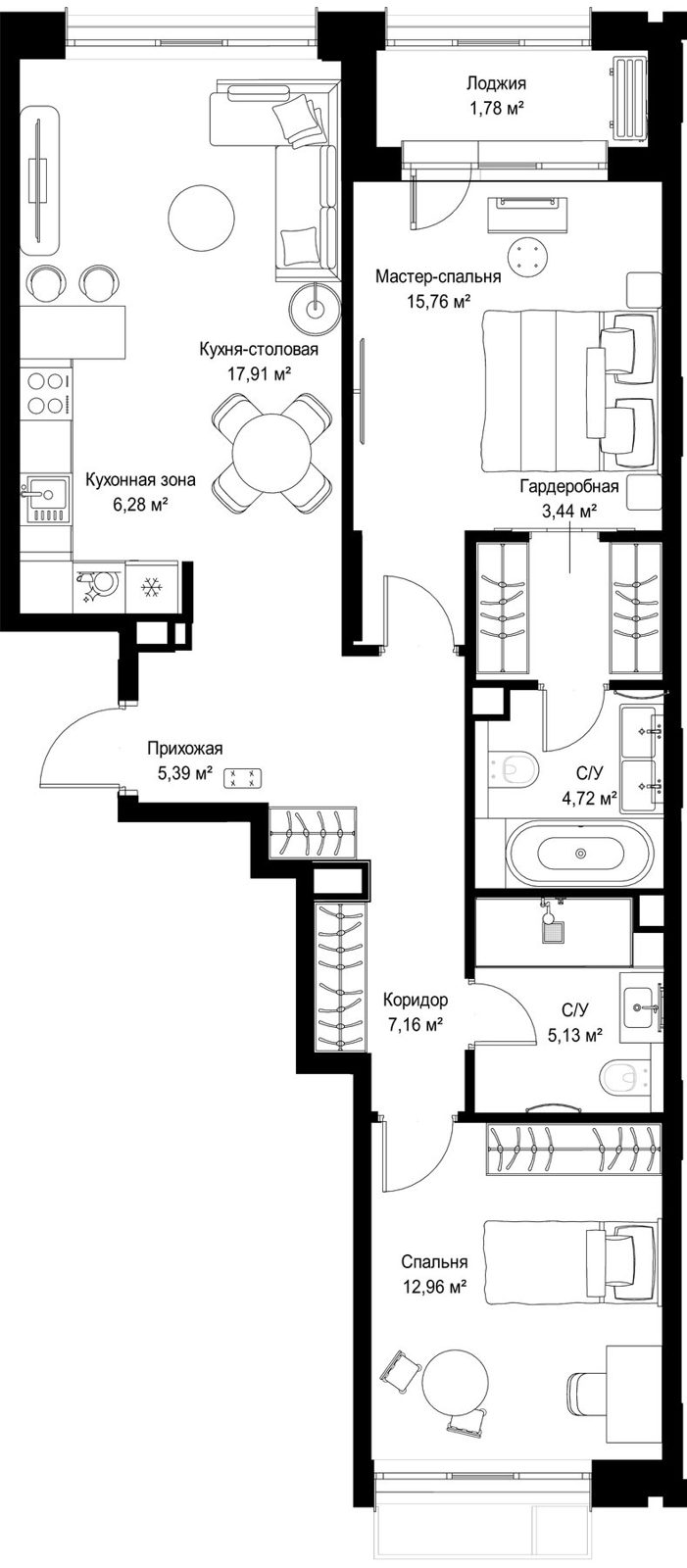 2-комнатная квартира, 80,5 м²