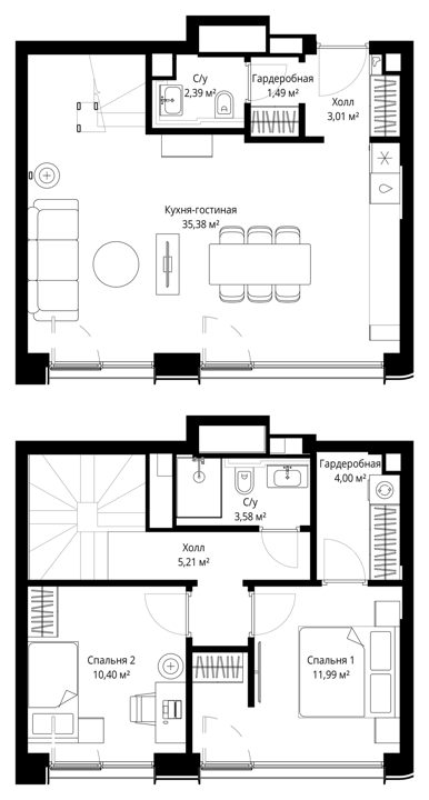 2-комнатная квартира, 76,6 м² — фото 1