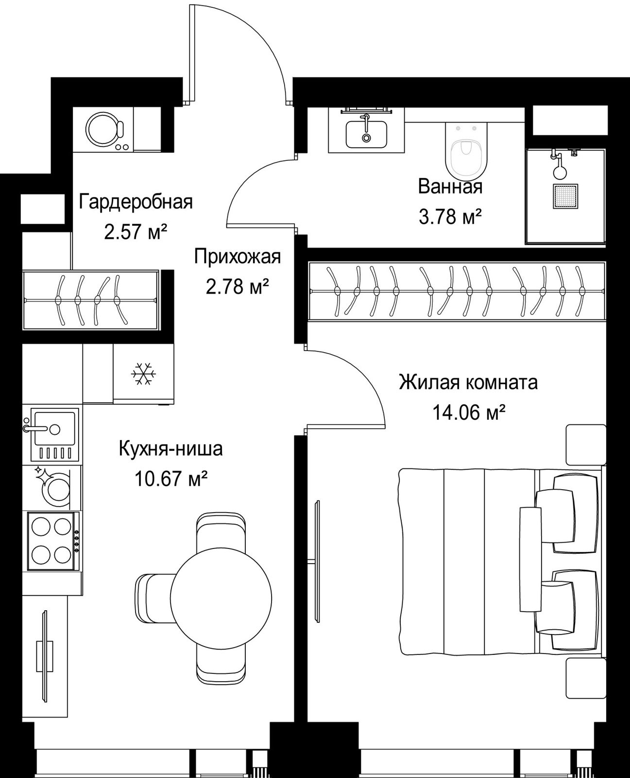 1-комнатная квартира, 33,9 м²