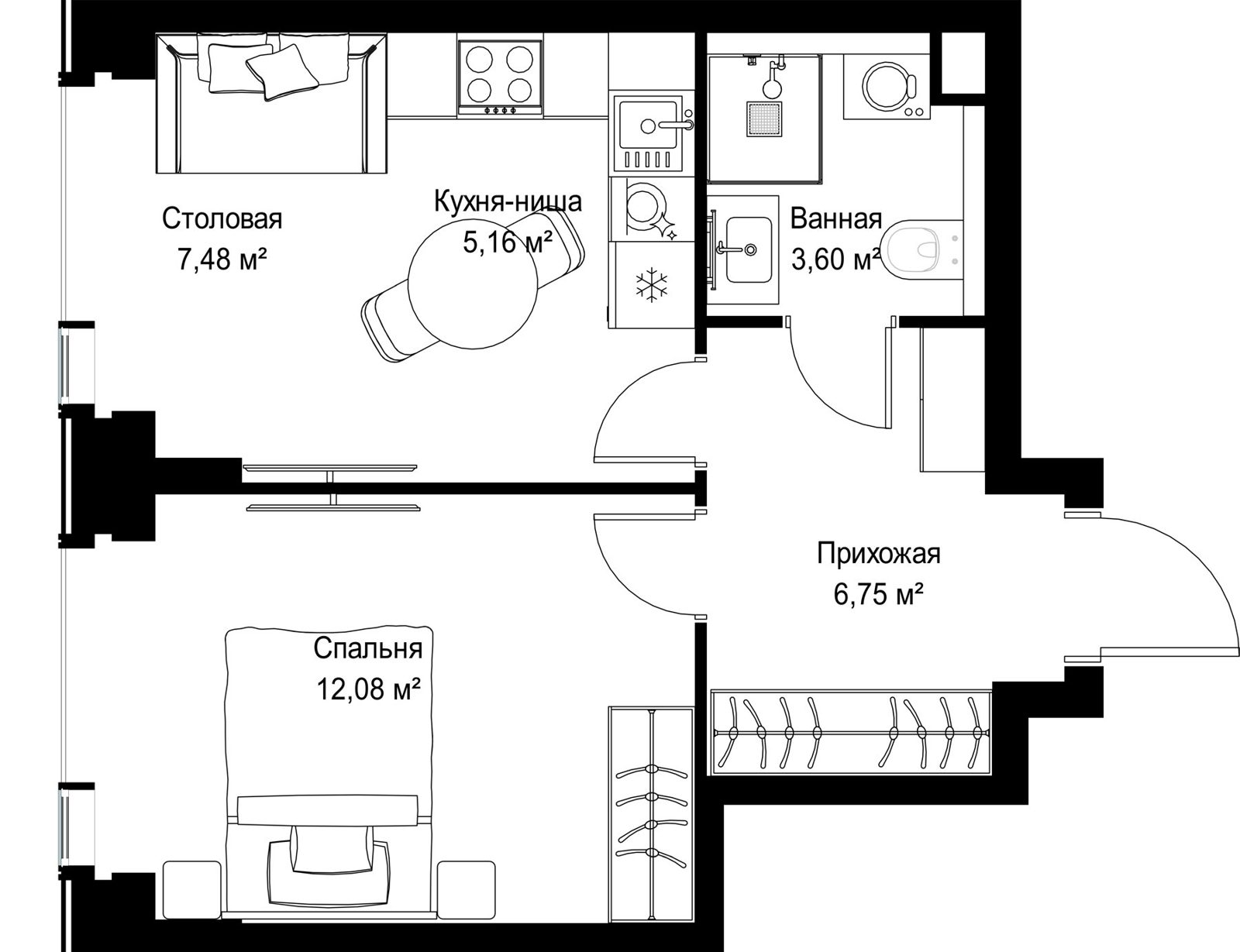 1-комнатная квартира, 35,1 м² — фото 2