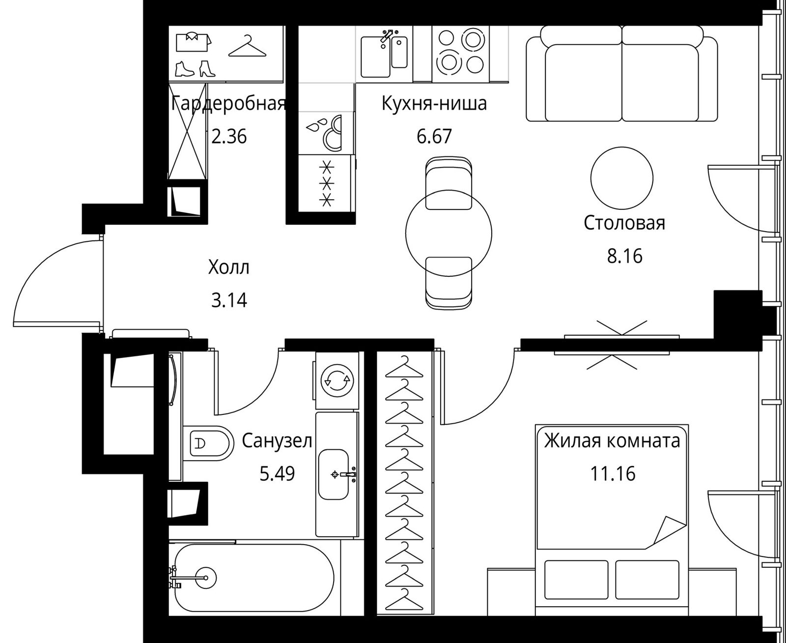 1-комнатная квартира, 37 м²