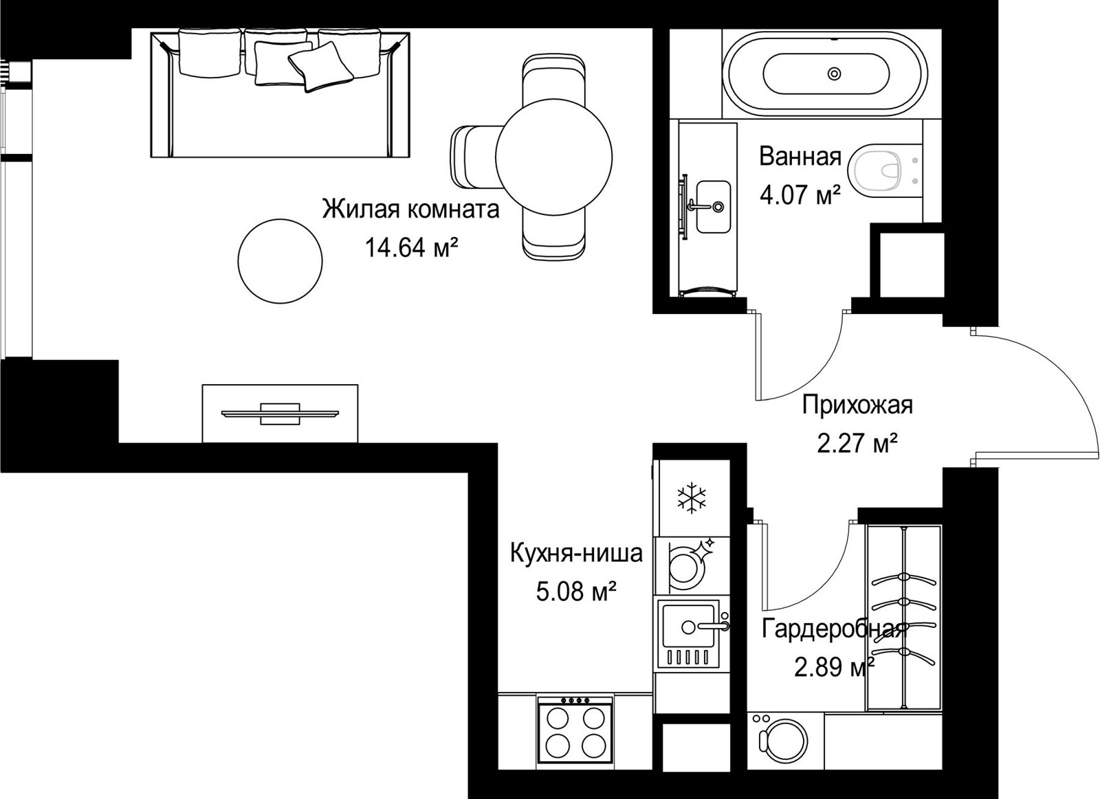 Квартира-студия, 28,9 м²