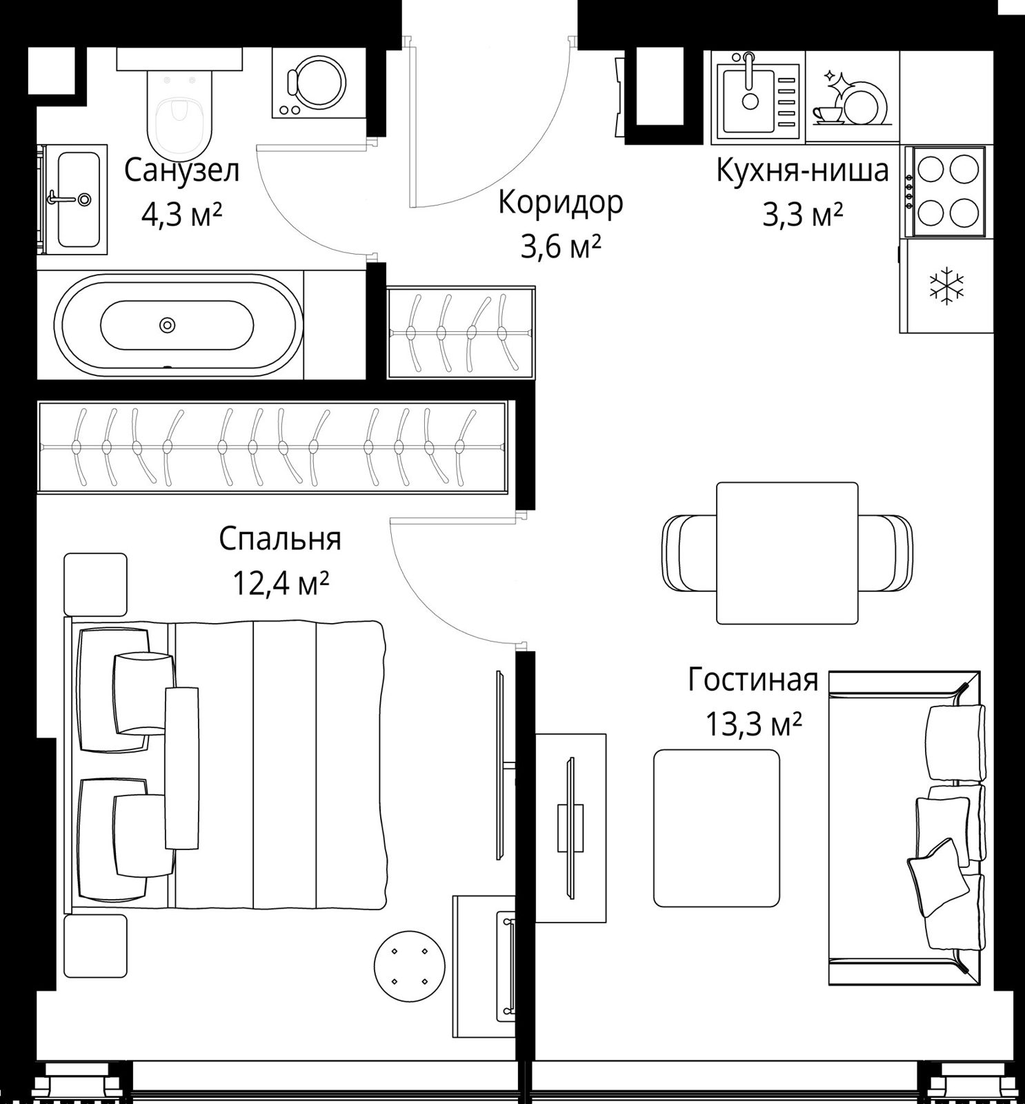 1-комнатная квартира, 36,9 м²