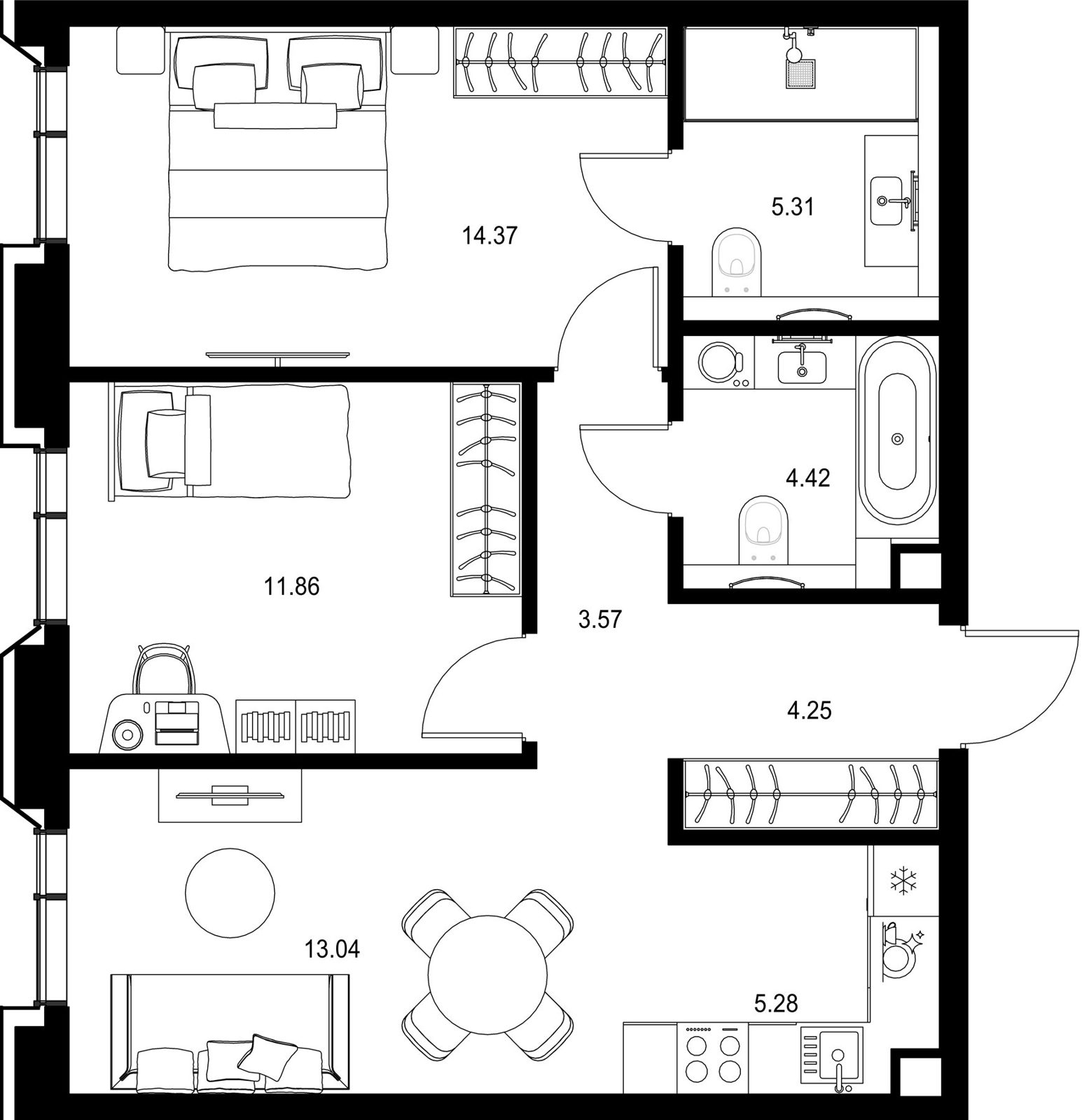 2-комнатная квартира, 62,1 м²