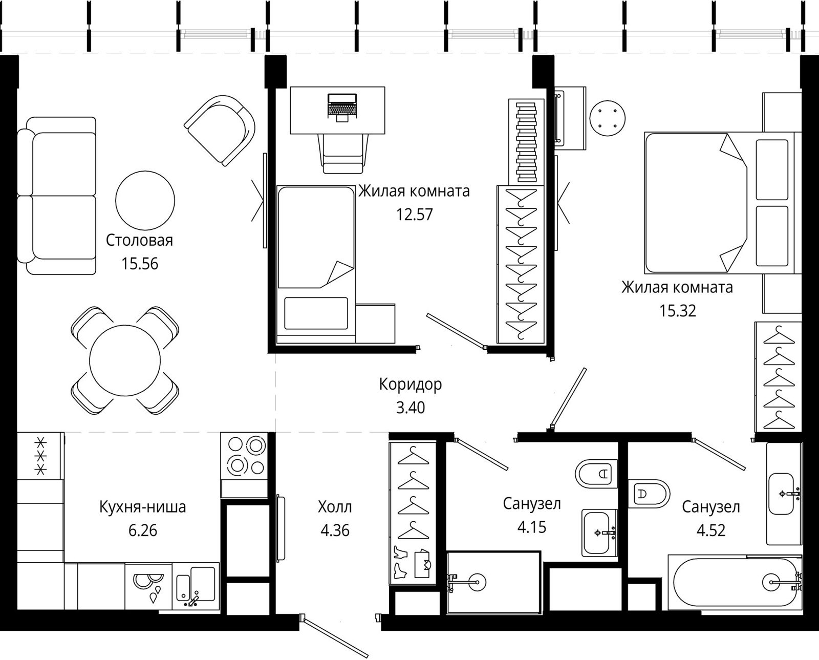2-комнатная квартира, 66,1 м²