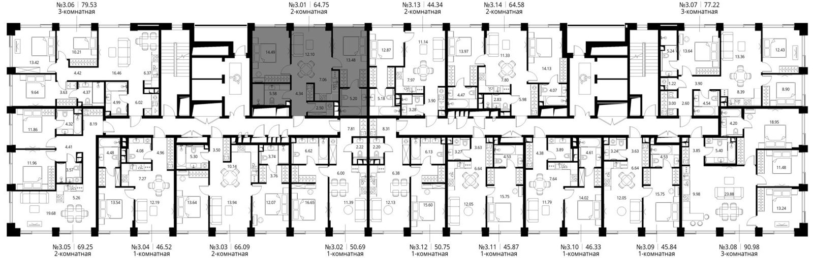 2-комнатная квартира, 64,8 м² — фото 2