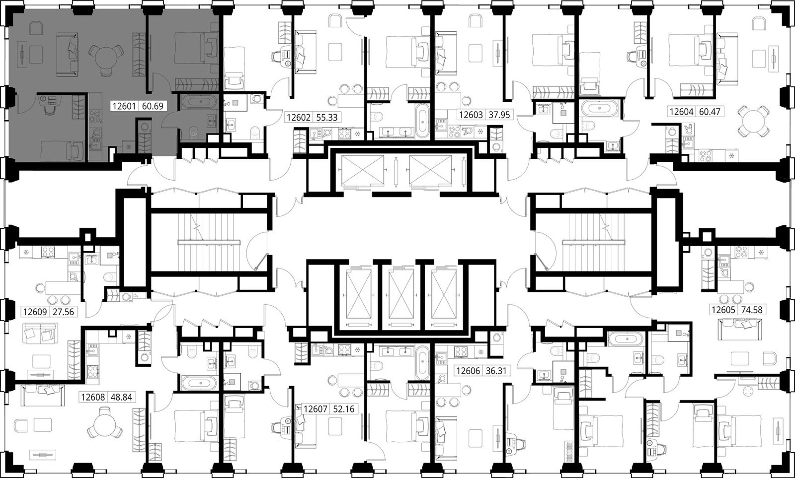 2-комнатная квартира, 60,7 м² — фото 2