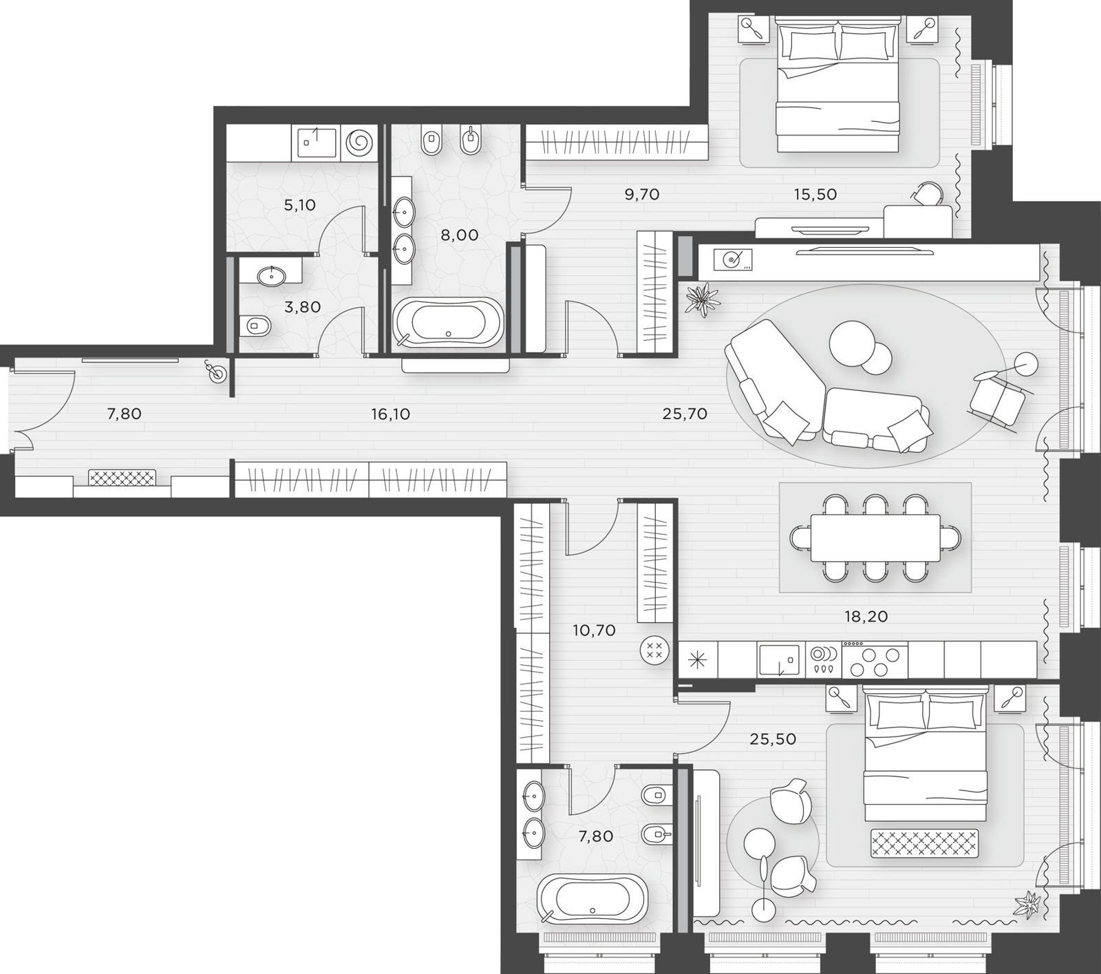 2-комнатная квартира, 153,9 м²