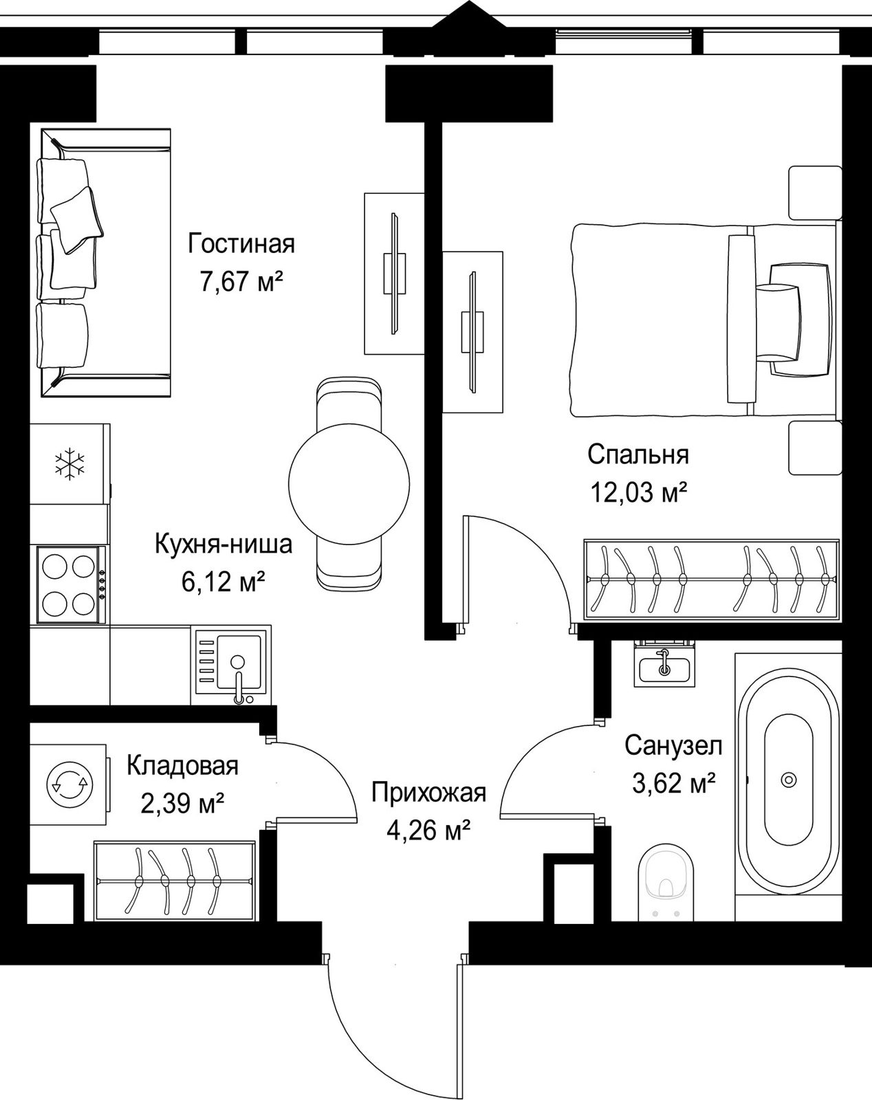 1-комнатная квартира, 36,1 м²