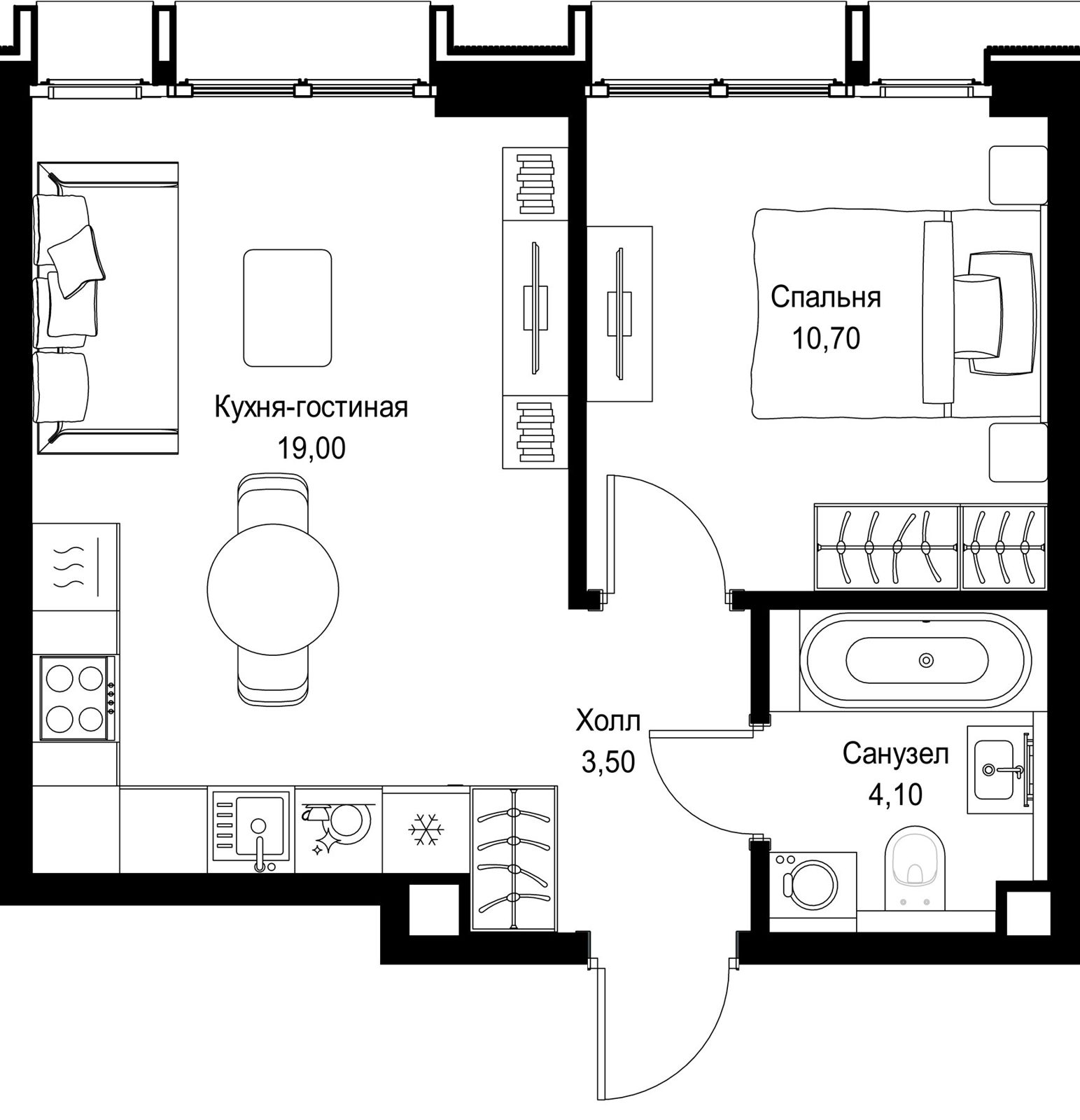 1-комнатная квартира, 37,3 м²