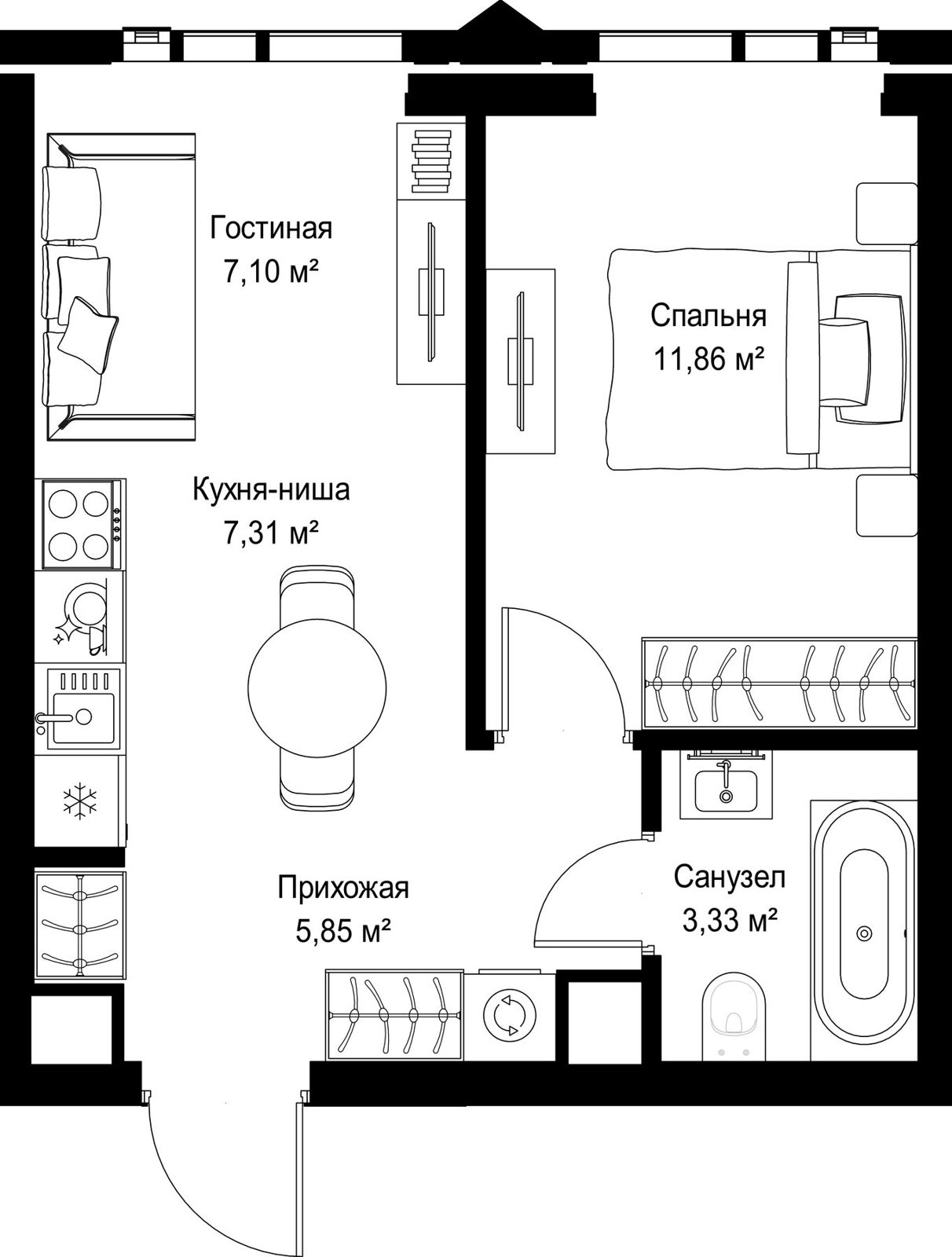 1-комнатная квартира, 35,5 м²