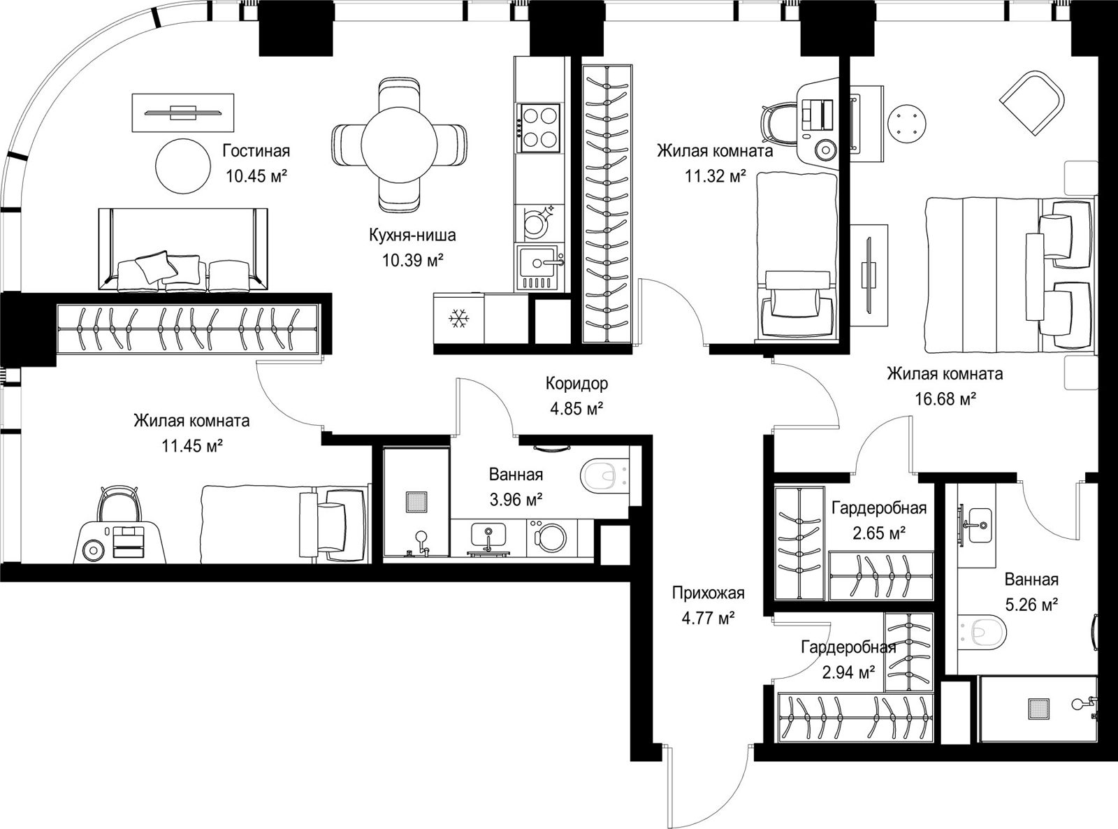 3-комнатная квартира, 84,7 м²