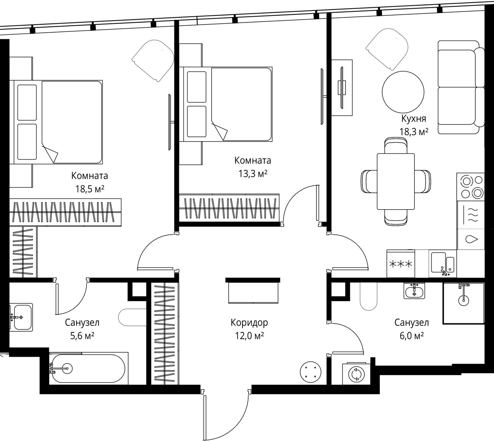 2-комнатная квартира, 73,7 м²