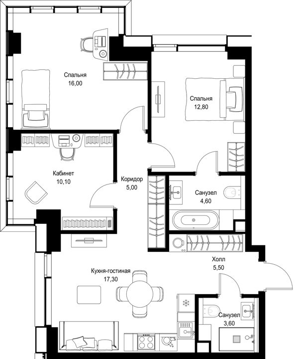3-комнатная квартира, 74,9 м² — фото 1