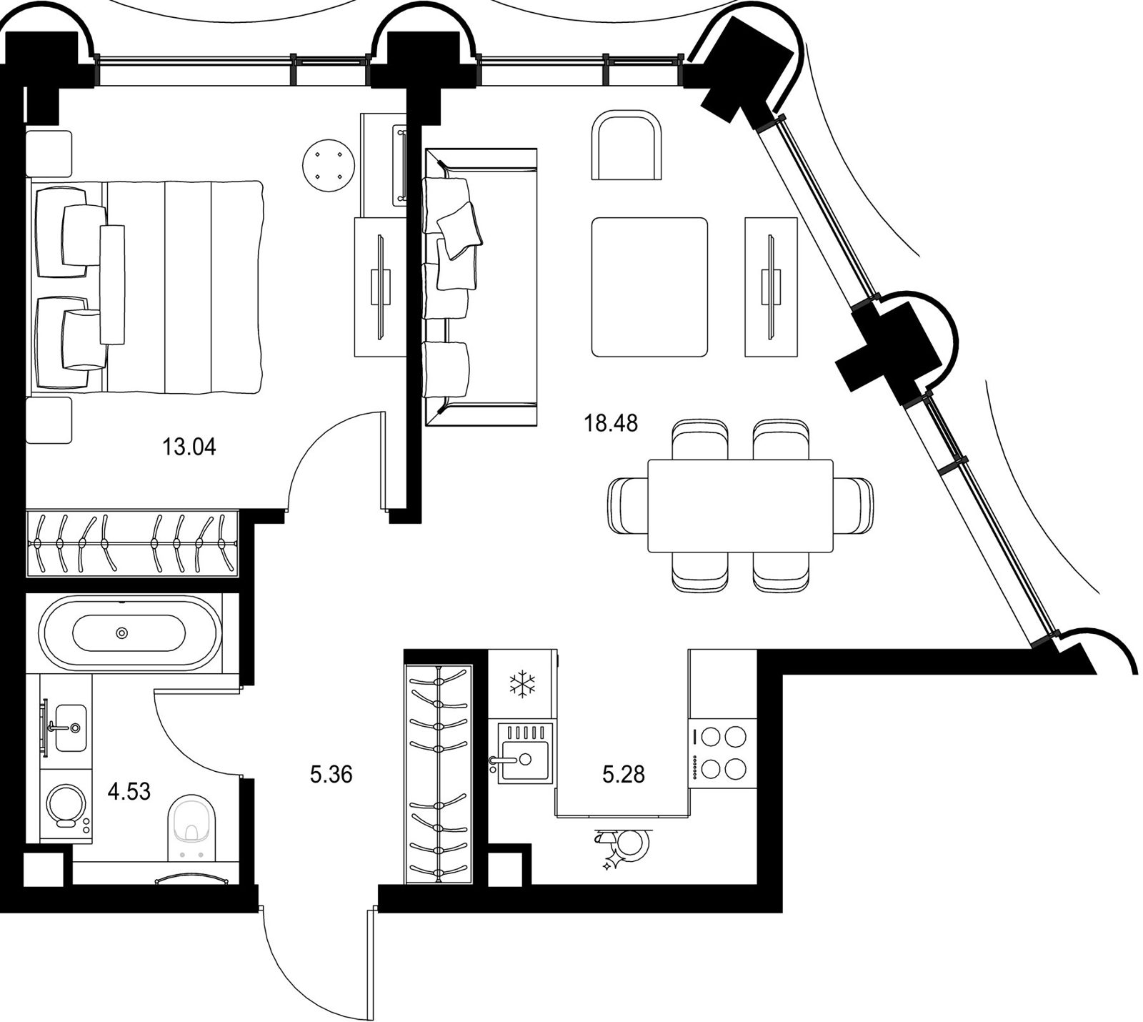 1-комнатная квартира, 46,7 м²