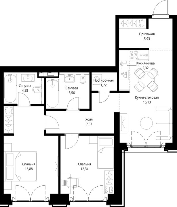 2-комнатная квартира, 73 м² — фото 1