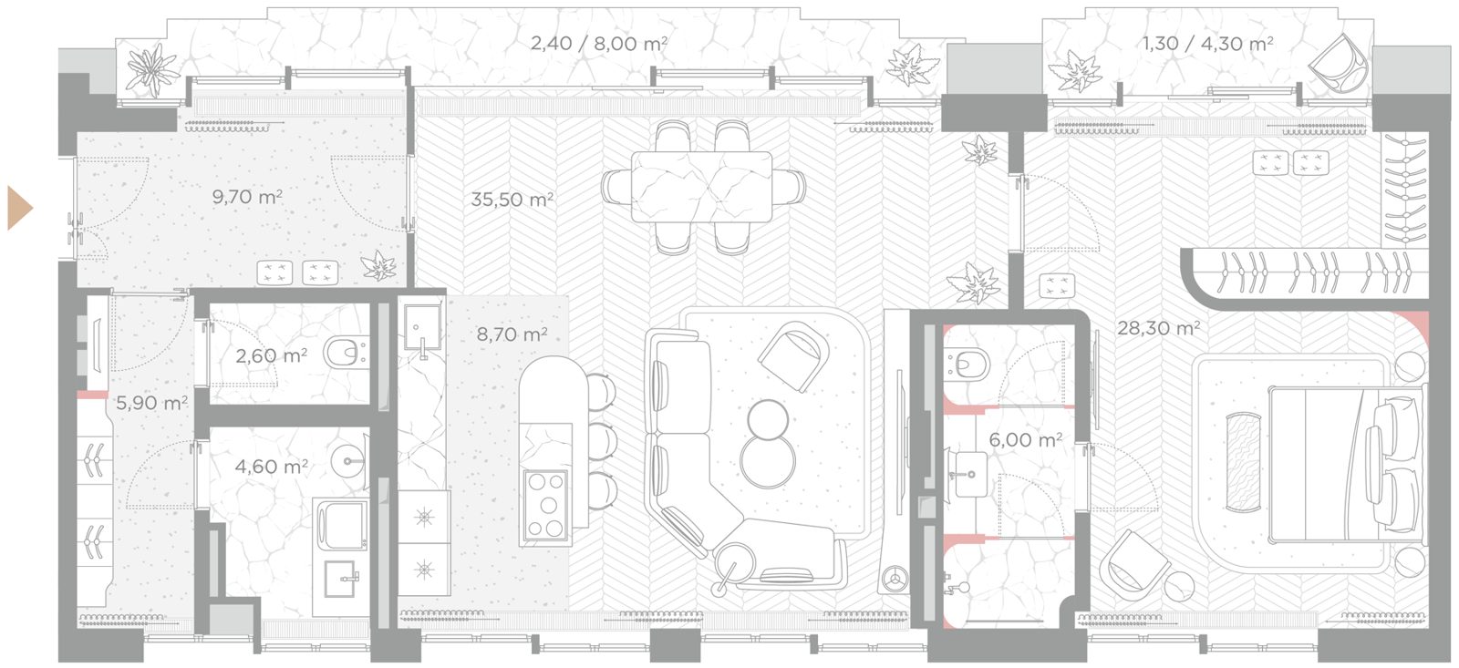 3-комнатная квартира, 105 м²