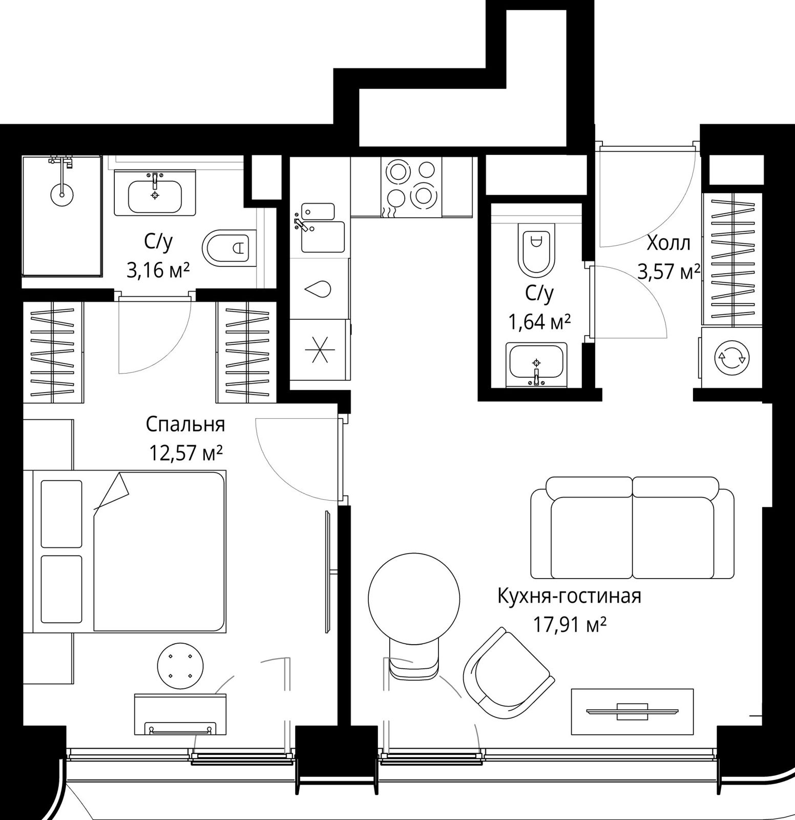 1-комнатная квартира, 38,9 м²