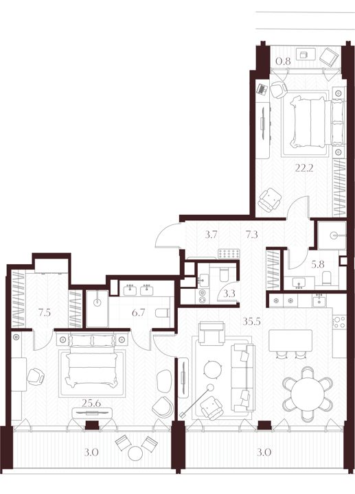 2-комнатная квартира, 124,4 м²