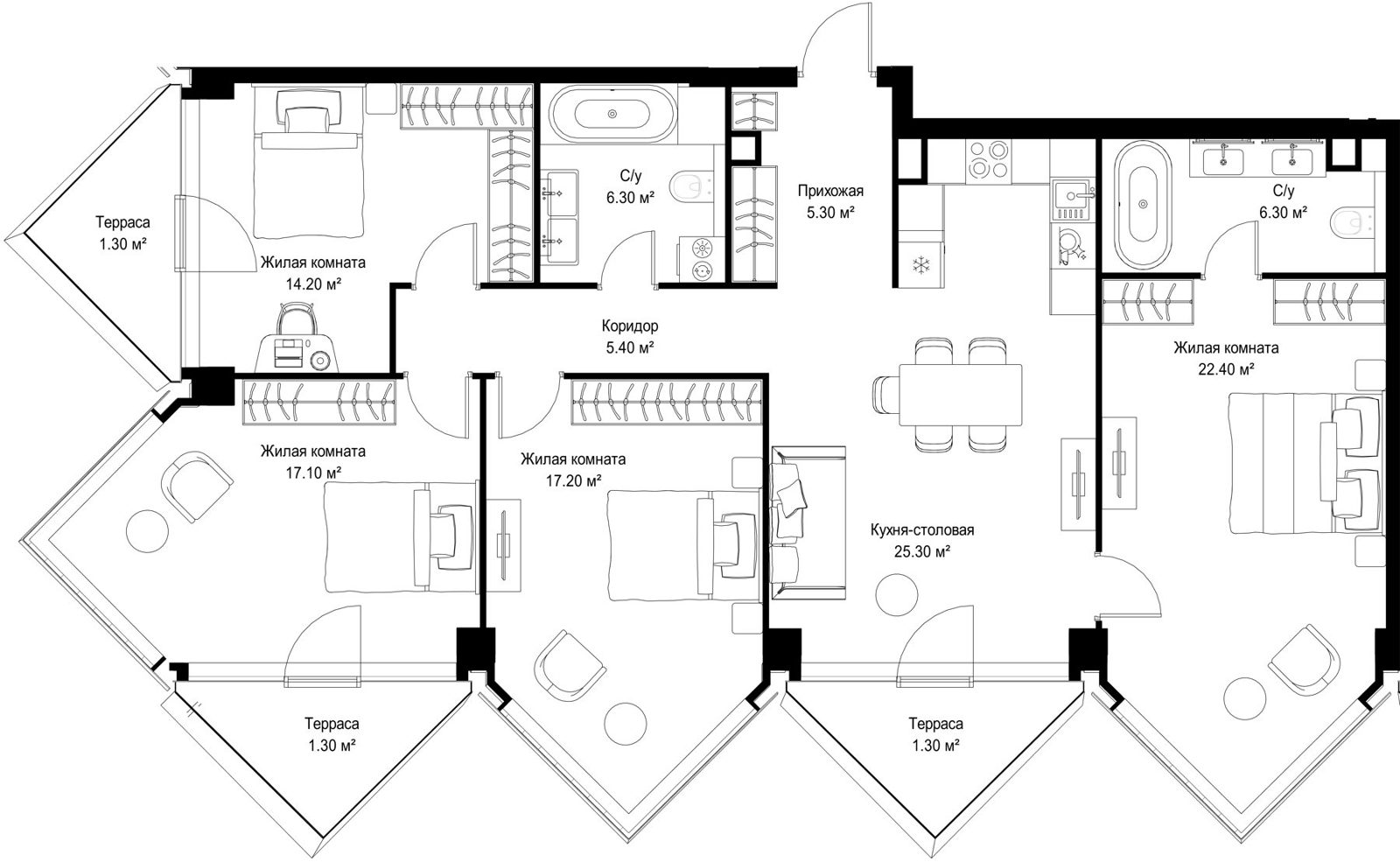 4-комнатная квартира, 123,4 м²