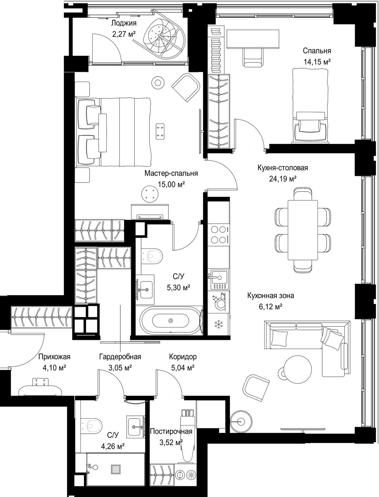 2-комнатная квартира, 87 м²