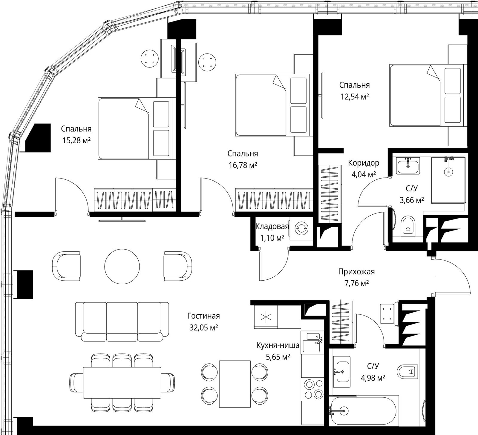 3-комнатная квартира, 103,6 м²