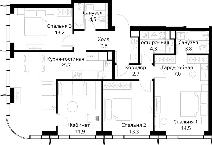3-комнатная квартира, 108,4 м² — фото 1