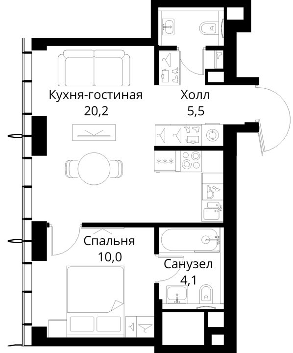 1-комнатная квартира, 41,8 м² — фото 1